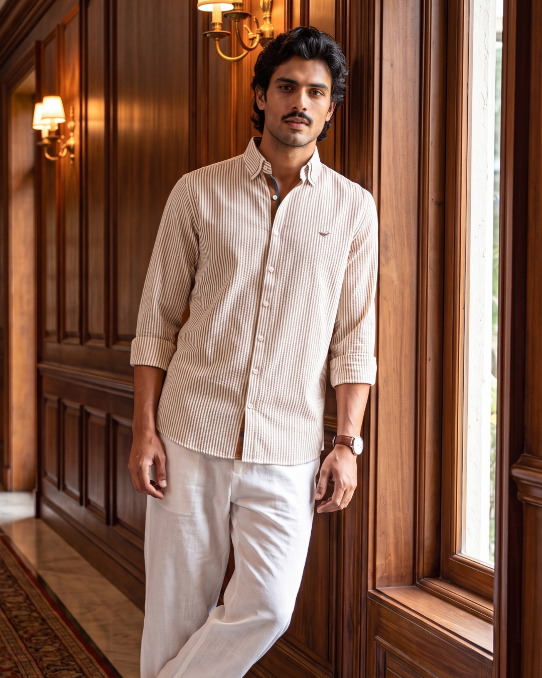 Resort Pinstripe Seersucker- Double Collar Style Shirt