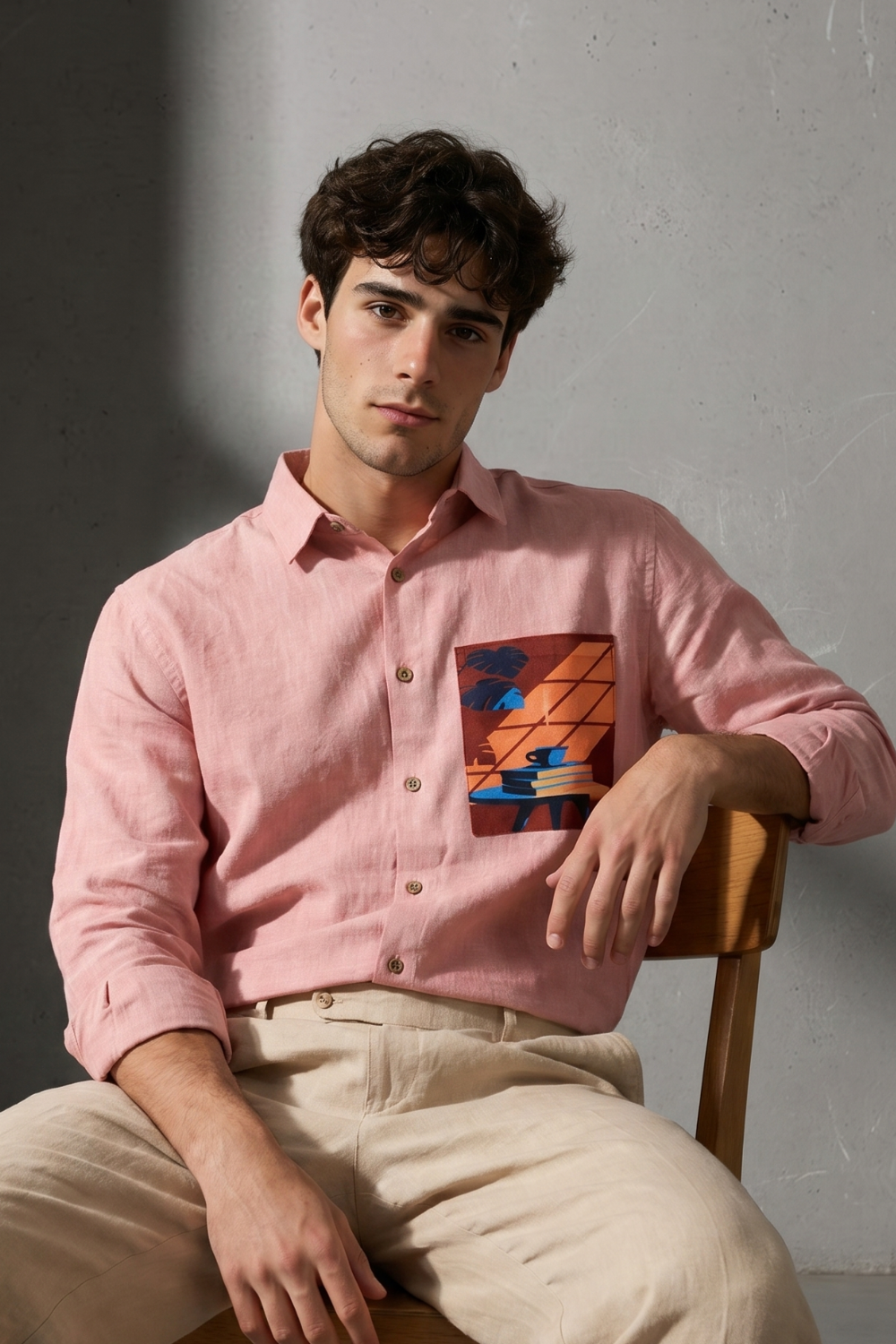 Sunset Lounge Cotton Regular Fit Pink Printed Shirt