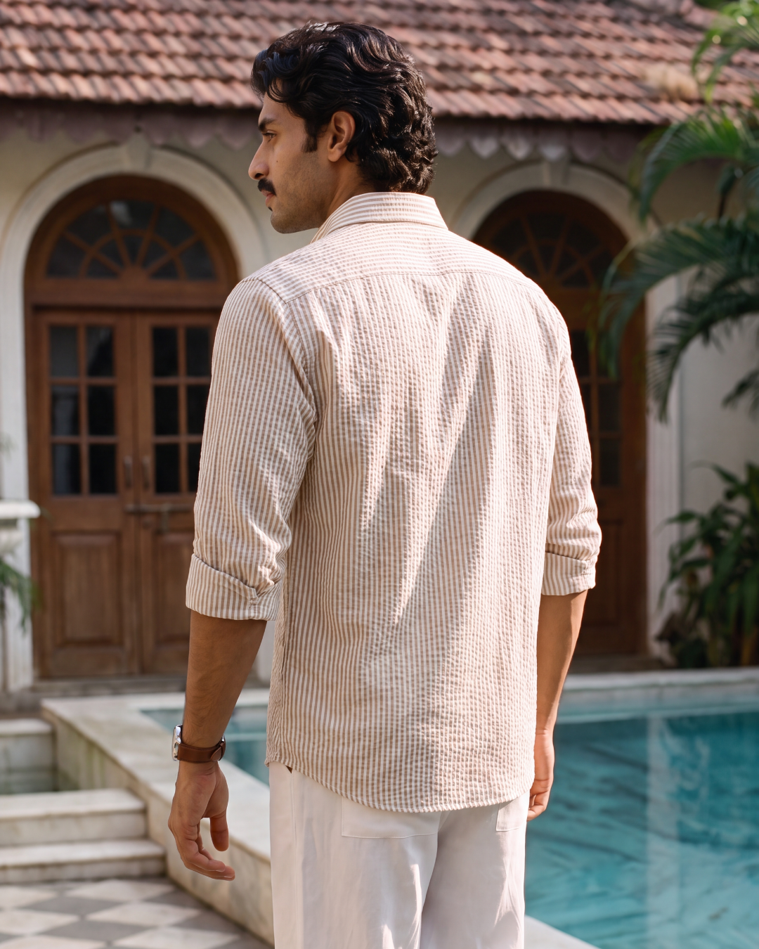 Resort Pinstripe Seersucker- Double Collar Style Shirt