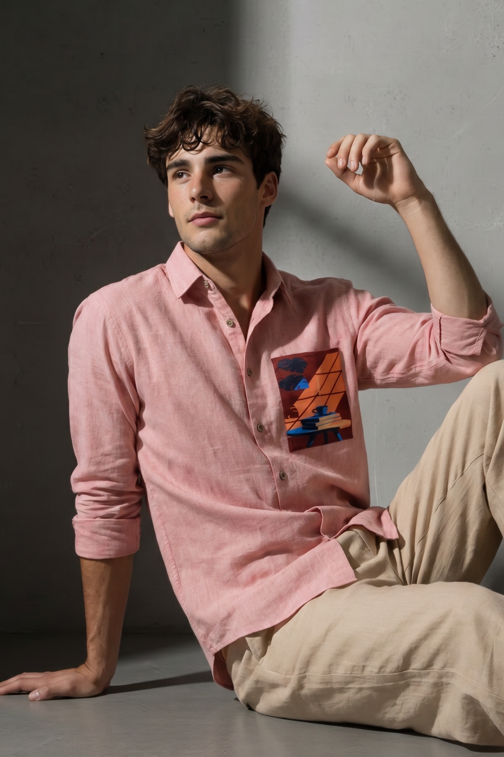 Sunset Lounge Cotton Regular Fit Pink Printed Shirt
