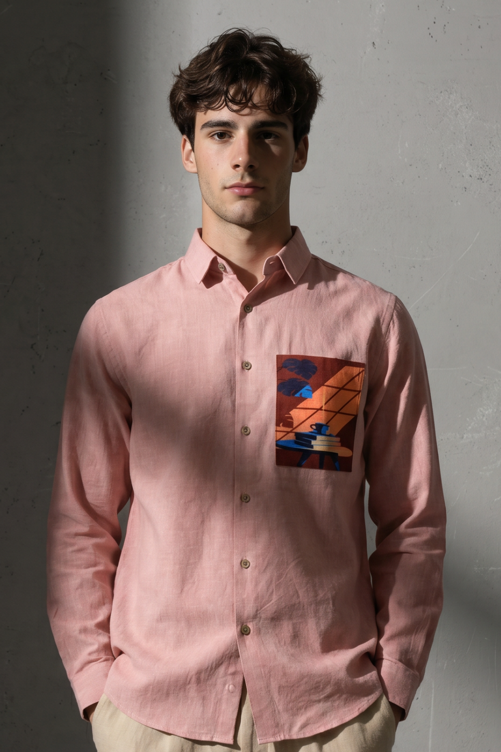 Sunset Lounge Cotton Regular Fit Pink Printed Shirt