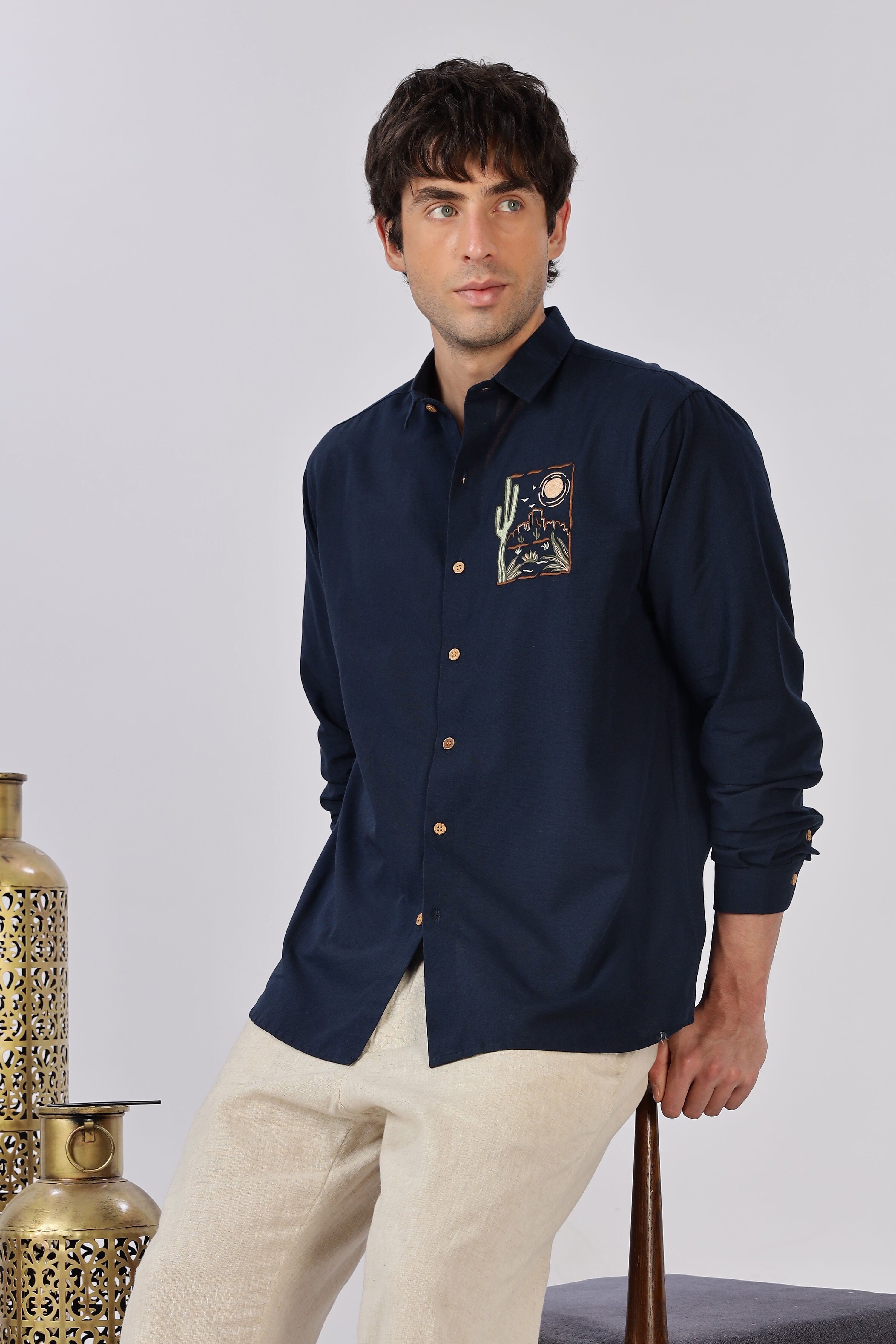 Midnight Mesa Embroidered Indigo Stripe Shirt