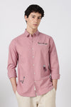 Cocktail-Themed Cotton Regular Fit Dusty Pink Embroidered Shirt