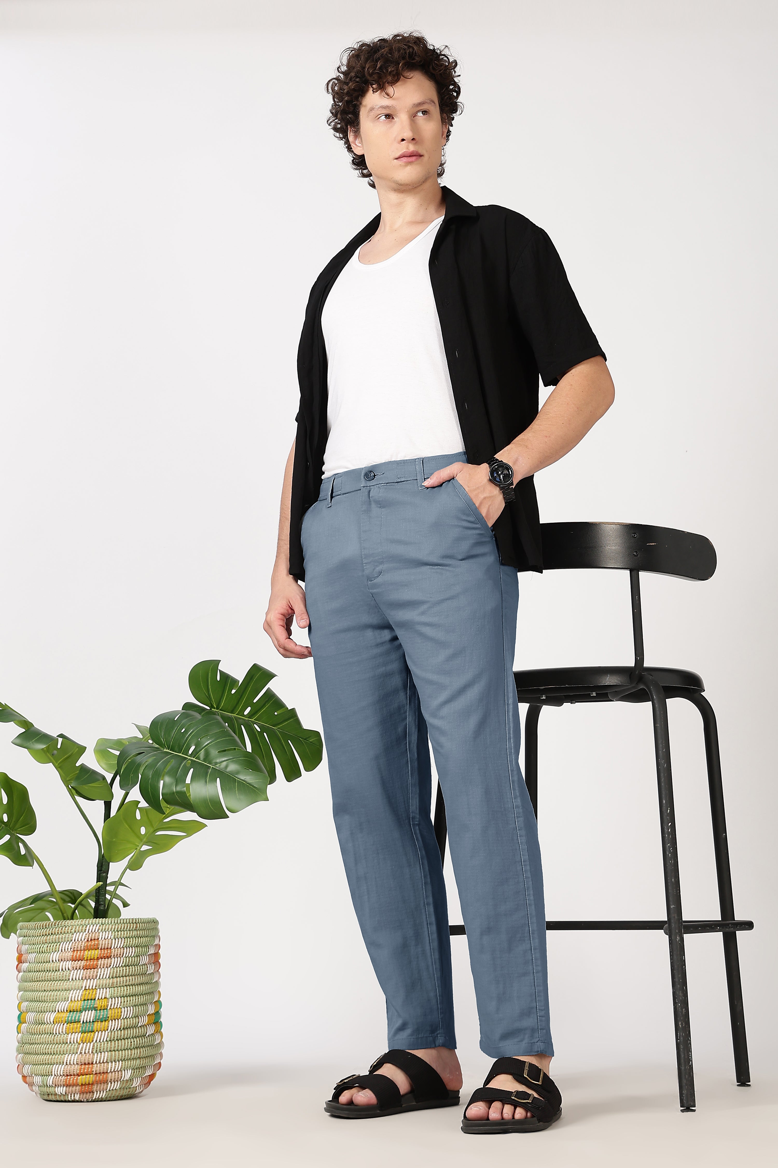Linen-style 100% Cotton Straight Fit Mint Blue Pant
