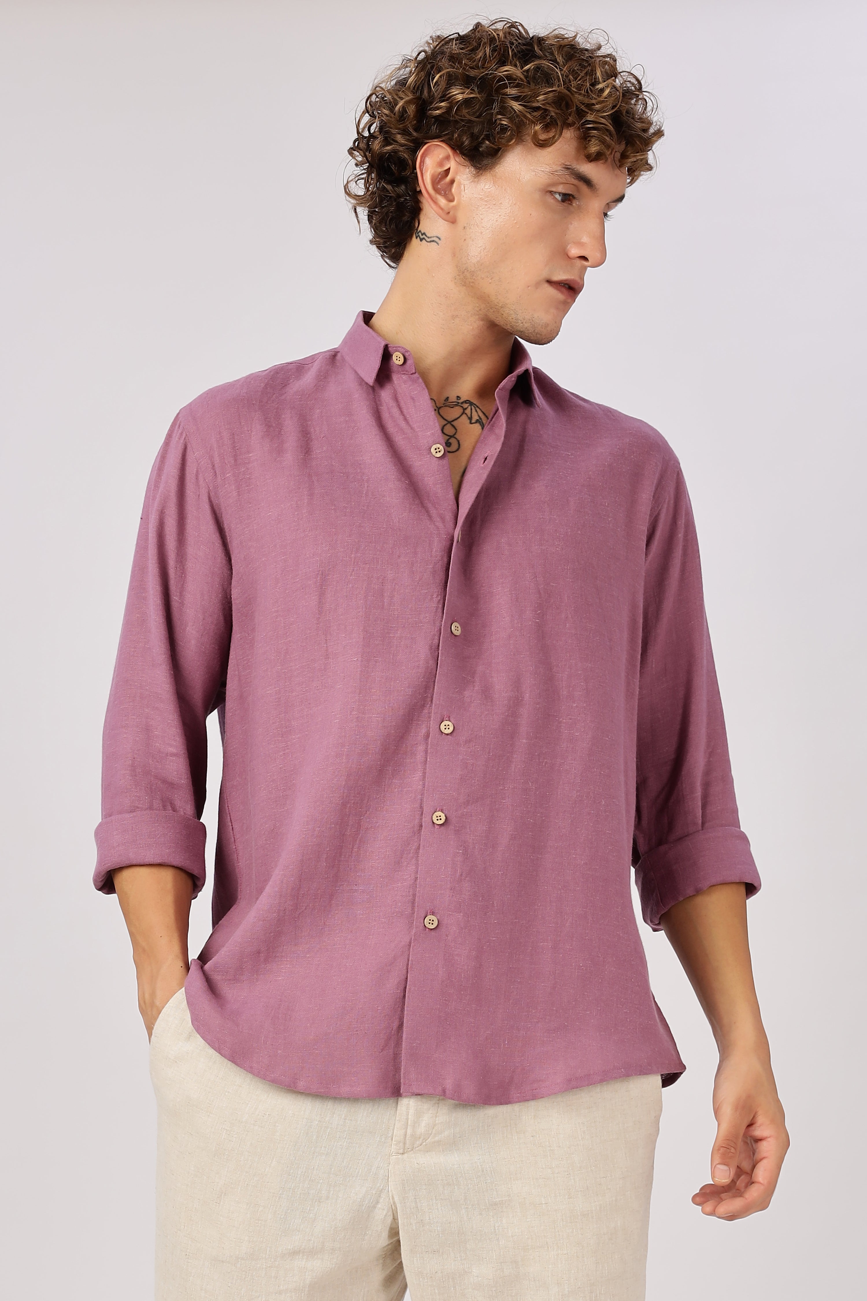 Mauve 100% Linen 44 Lea Shirt