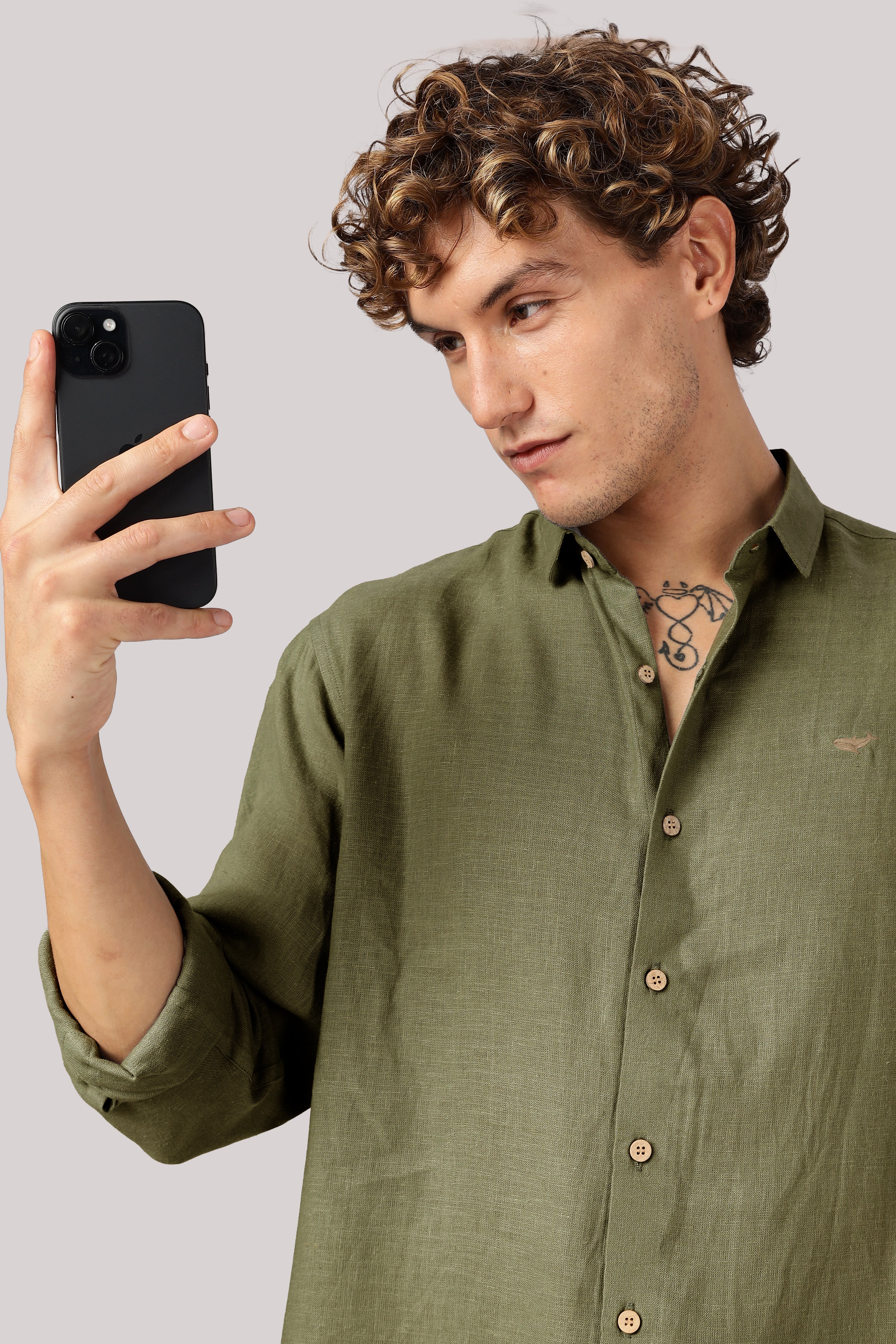 Green 100% Linen 44 Lea Shirt