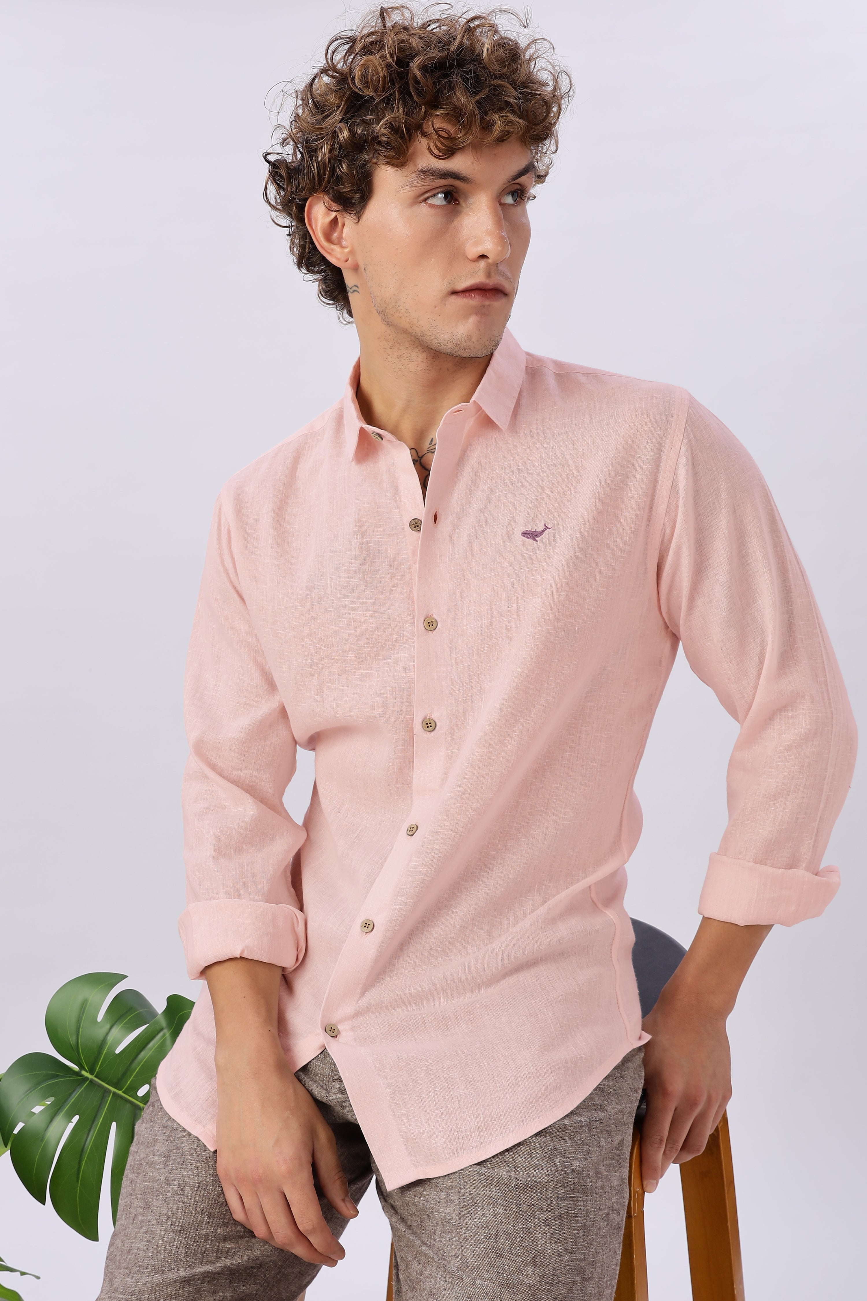 Dusty Pink  100% Linen 44 Lea Shirt