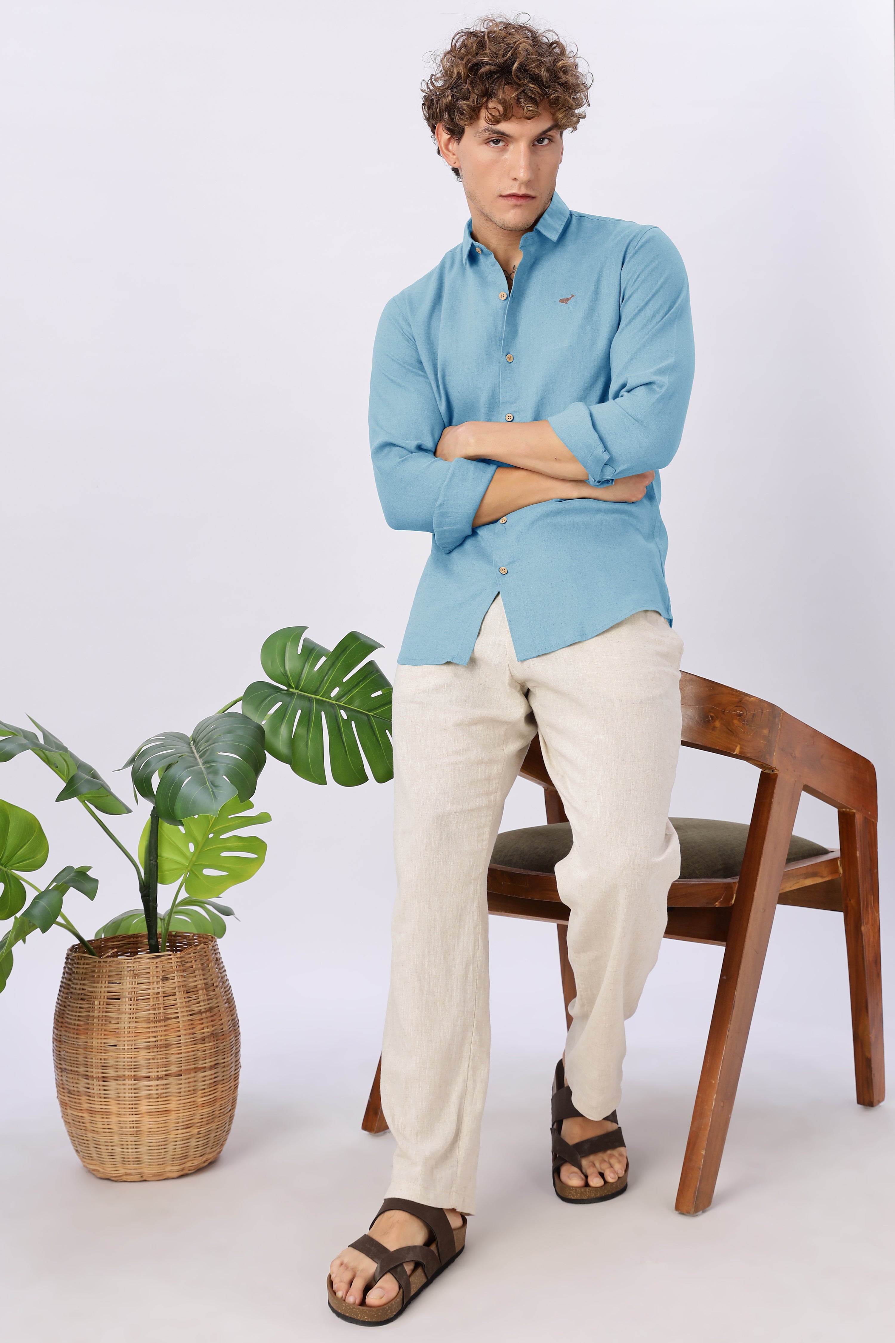 Pastel Blue 100% Linen 44 Lea Shirt