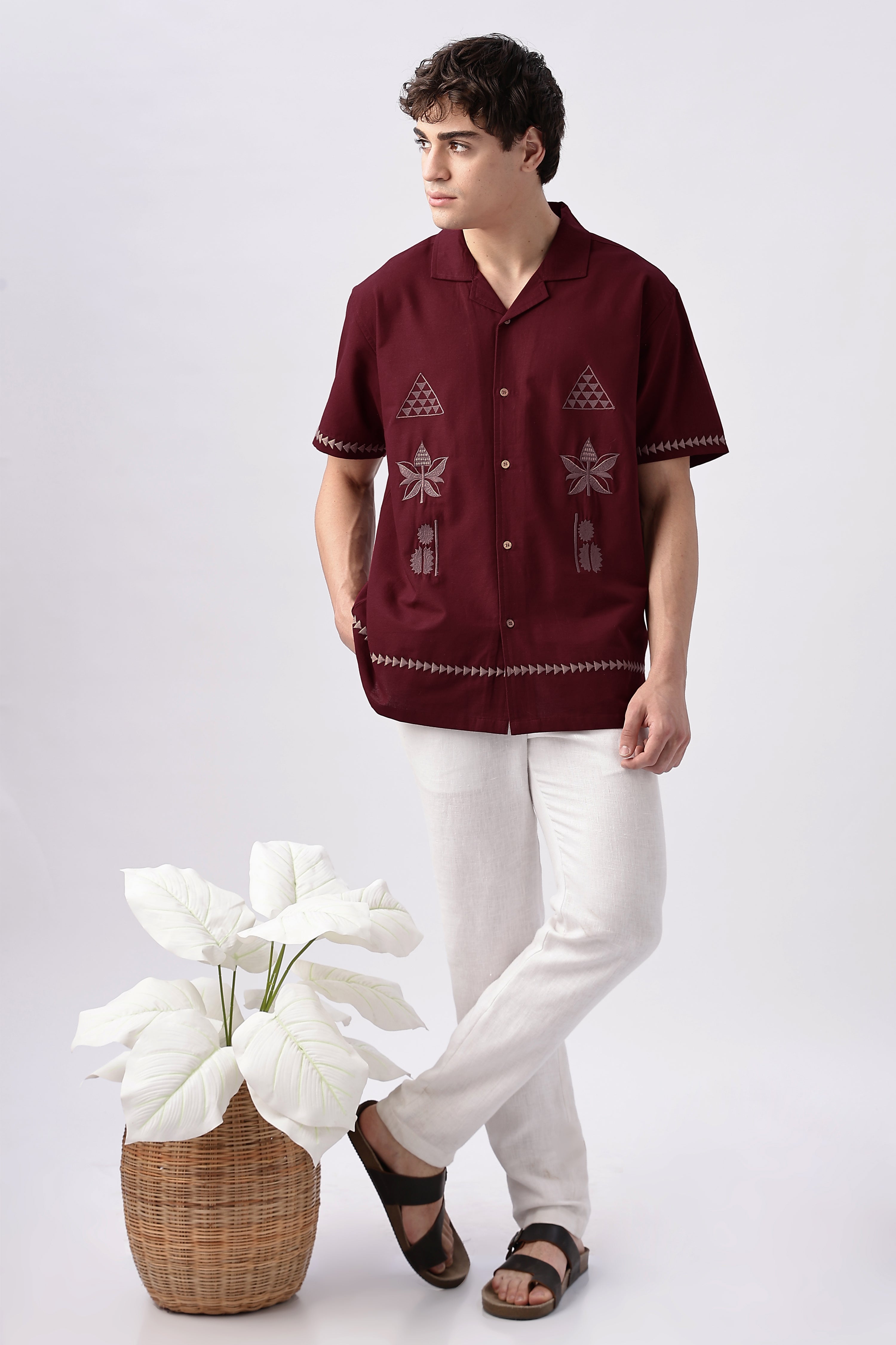 Temple Trail Maroon Embroidered Shirt