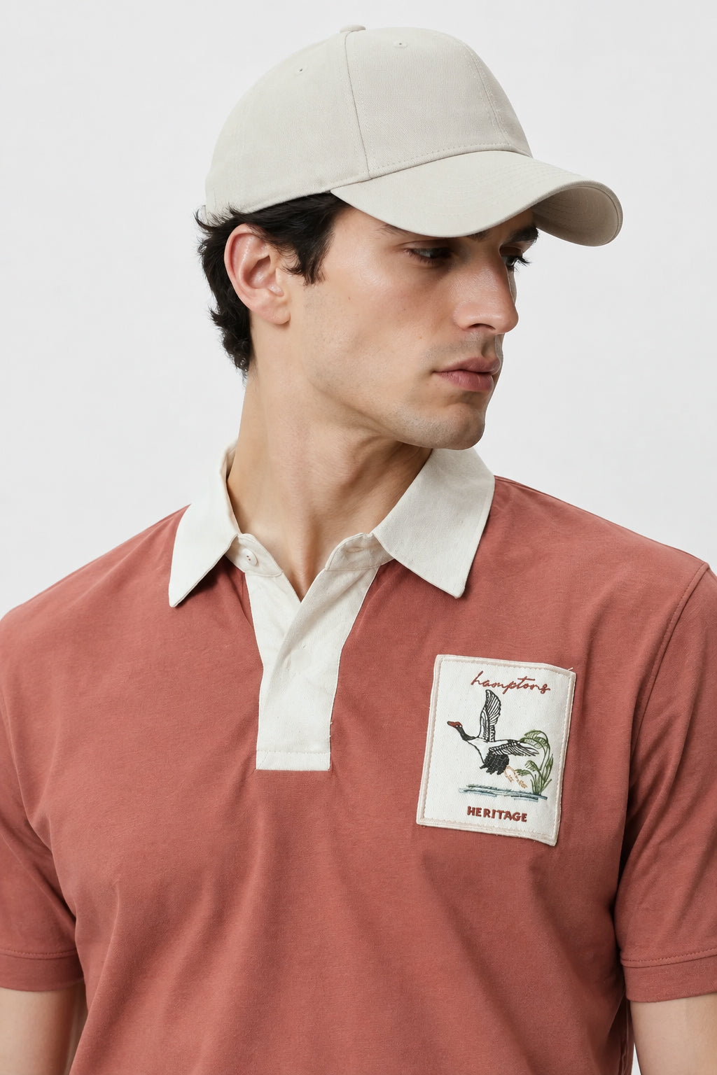 Heritage Heron Cotton Contrast Collar Orange Embroidered Polo