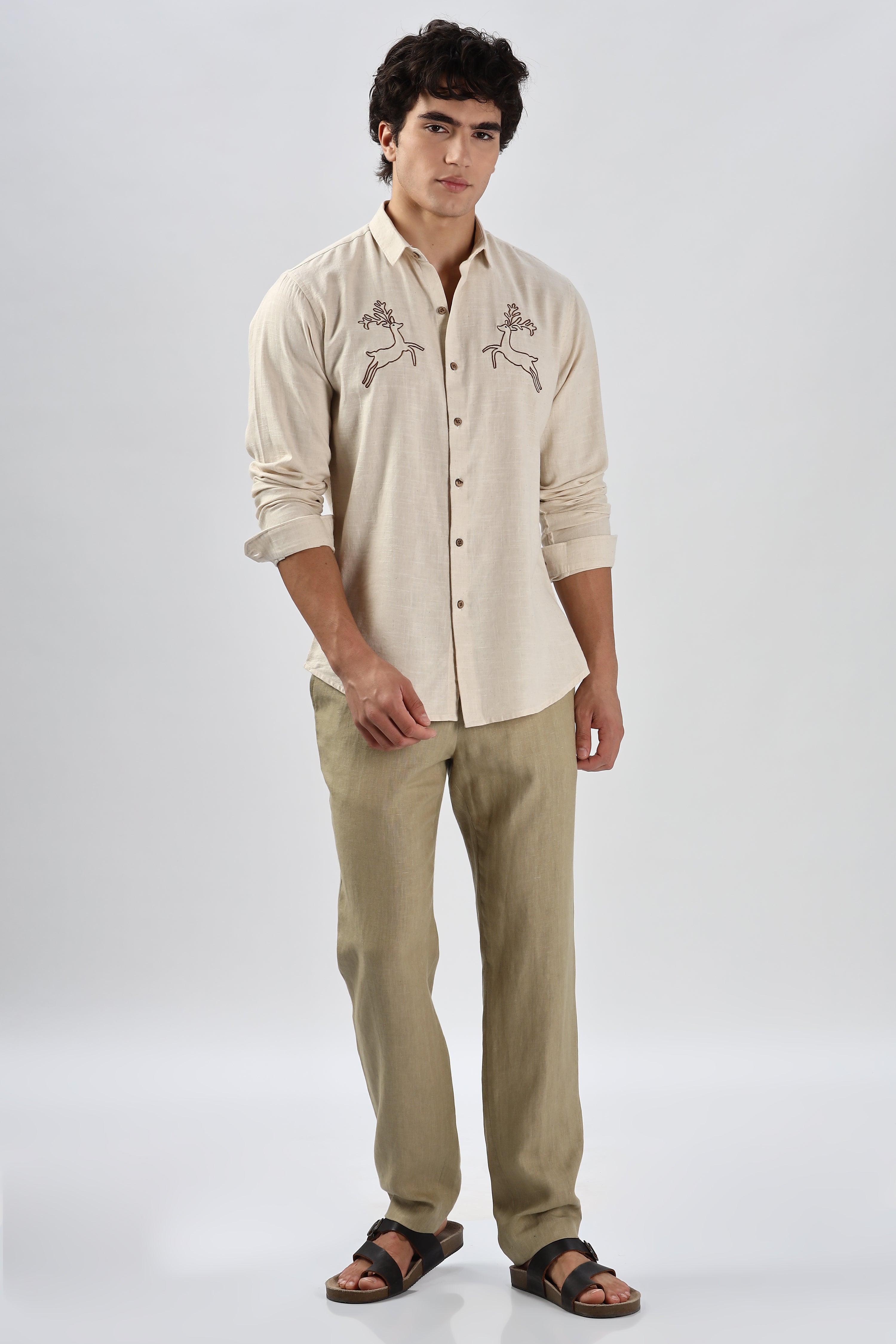 Hopping Pronghorn Beige Embroidery Shirt