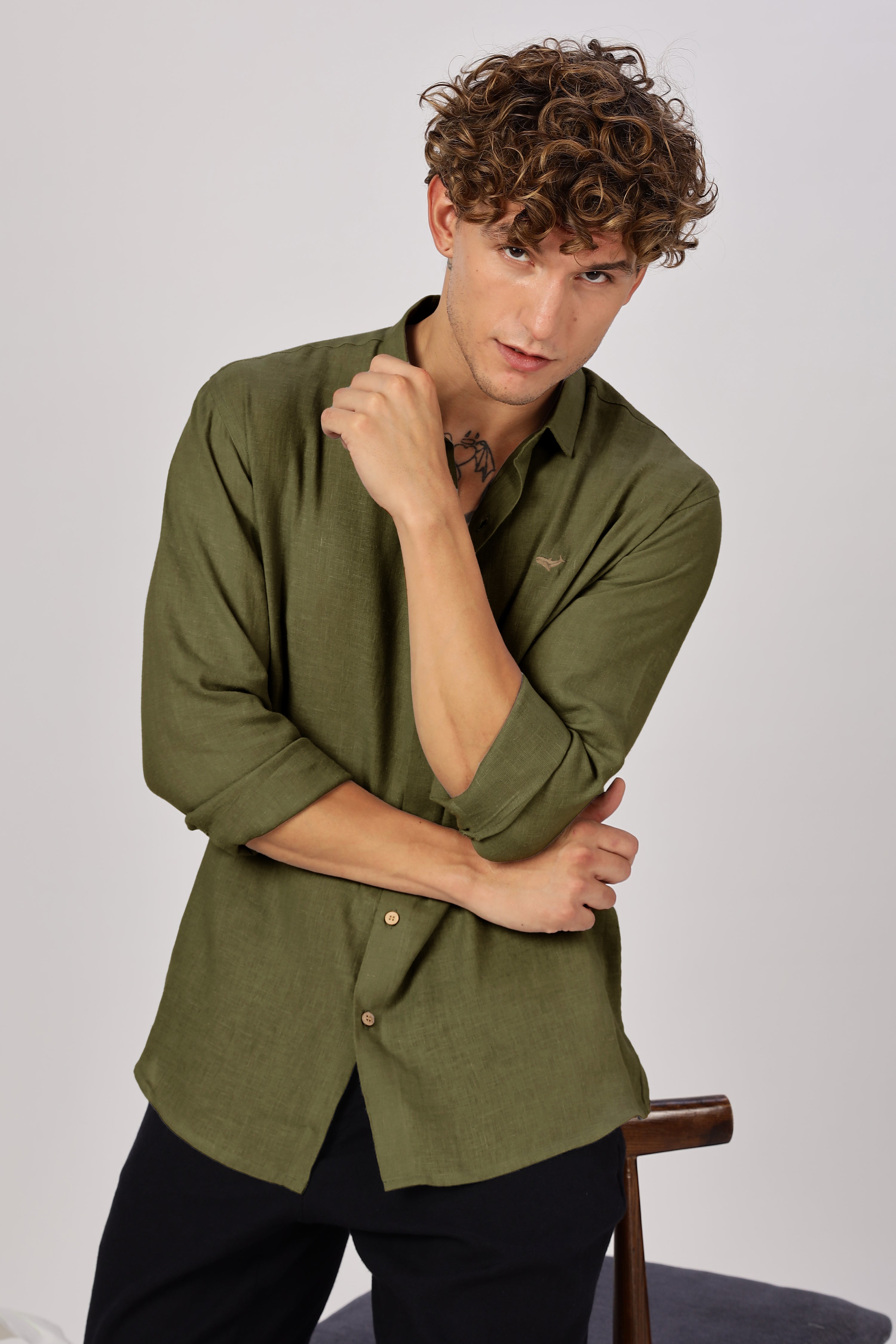 Green 100% Linen 44 Lea Shirt