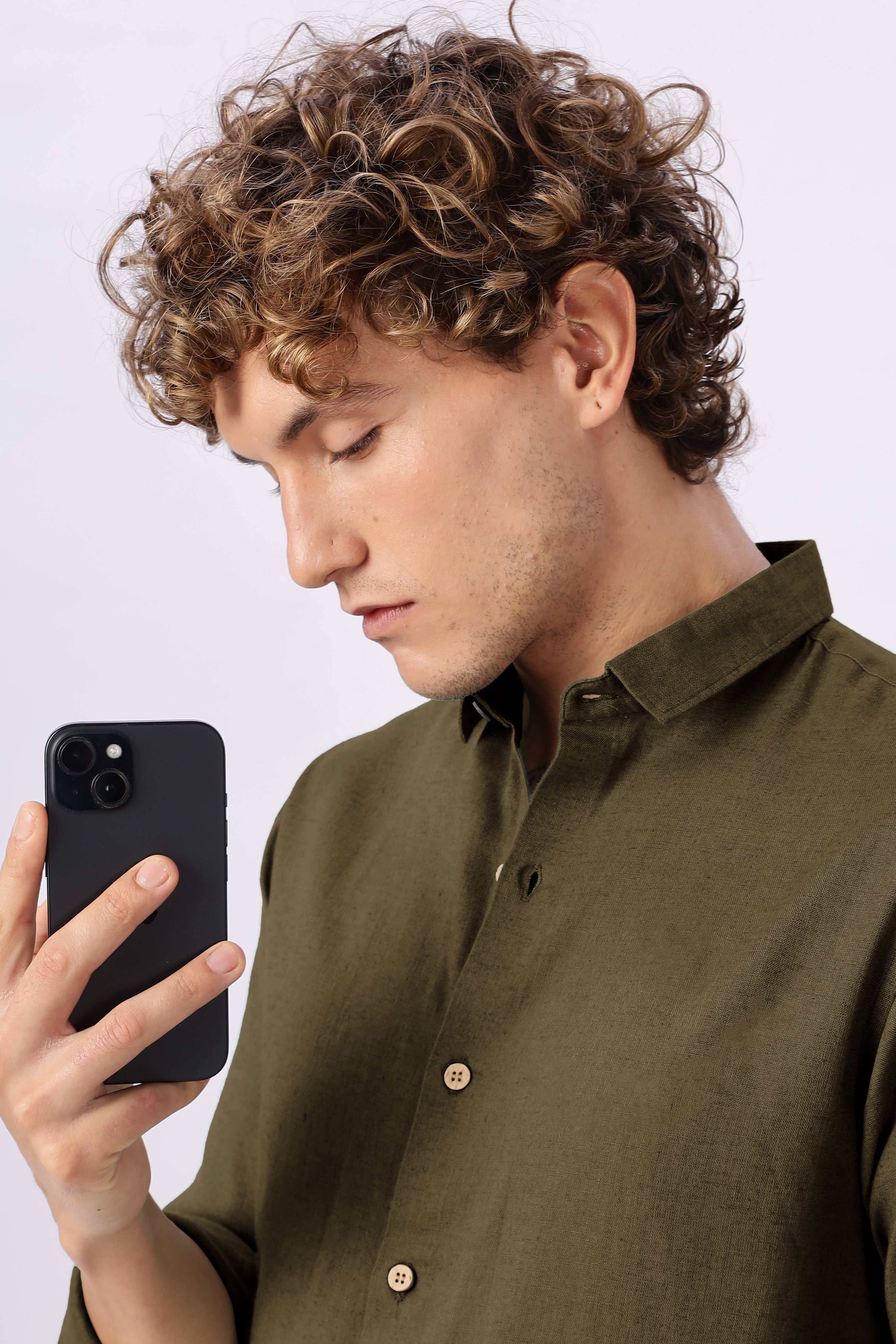 Olive Grove Linen Blend No Logo Regular Fit Green Shirt