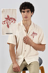 Cherry Cotton Box Fit Caribbean Beige Embroidery Shirt