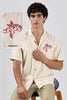 Cherry Cotton Box Fit Caribbean Beige Embroidery Shirt