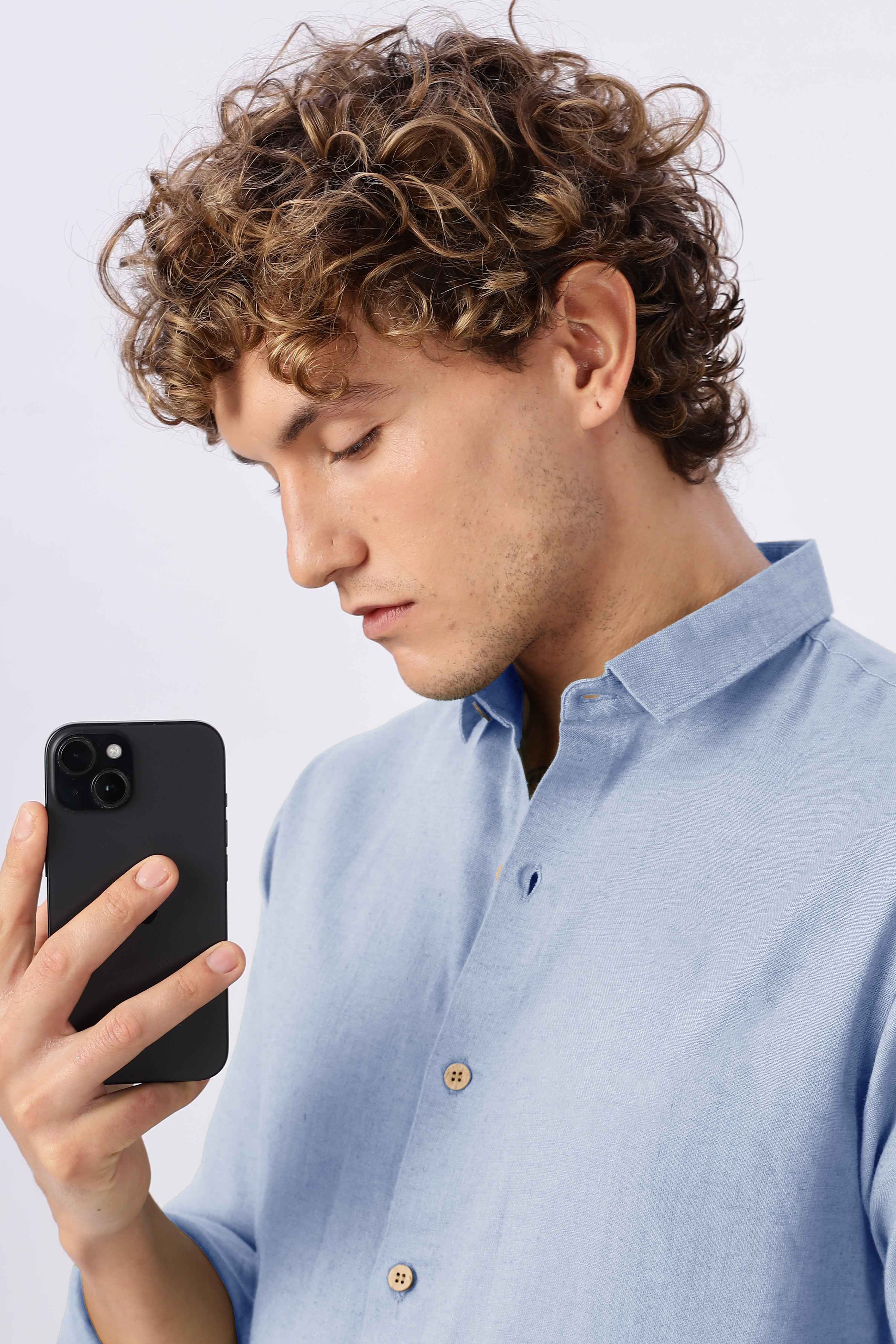 Skyline Calm 30% Linen Regular Fit Blue Shirt