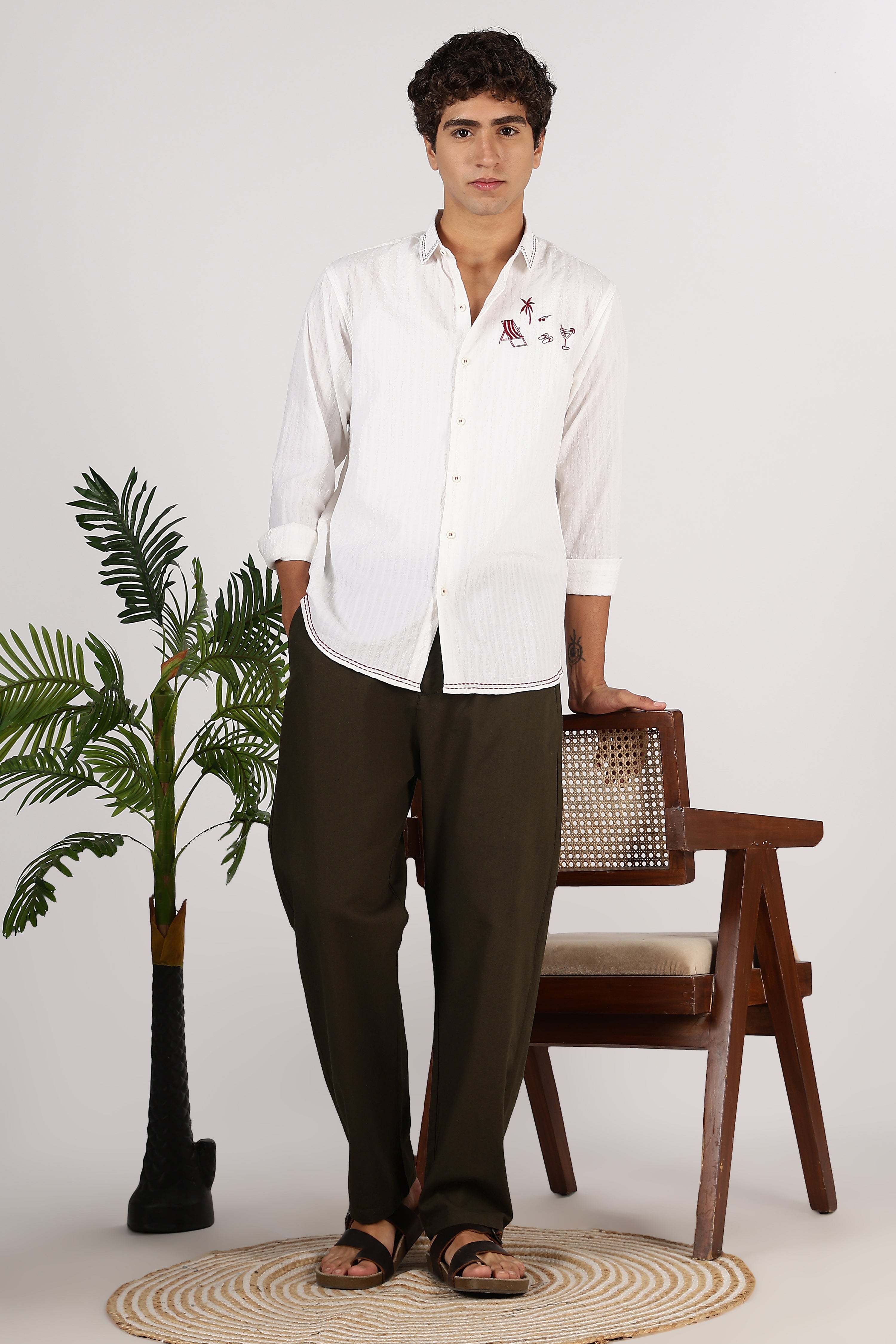 Linen-style 100% Cotton Relaxed Fit Olive Green Pant