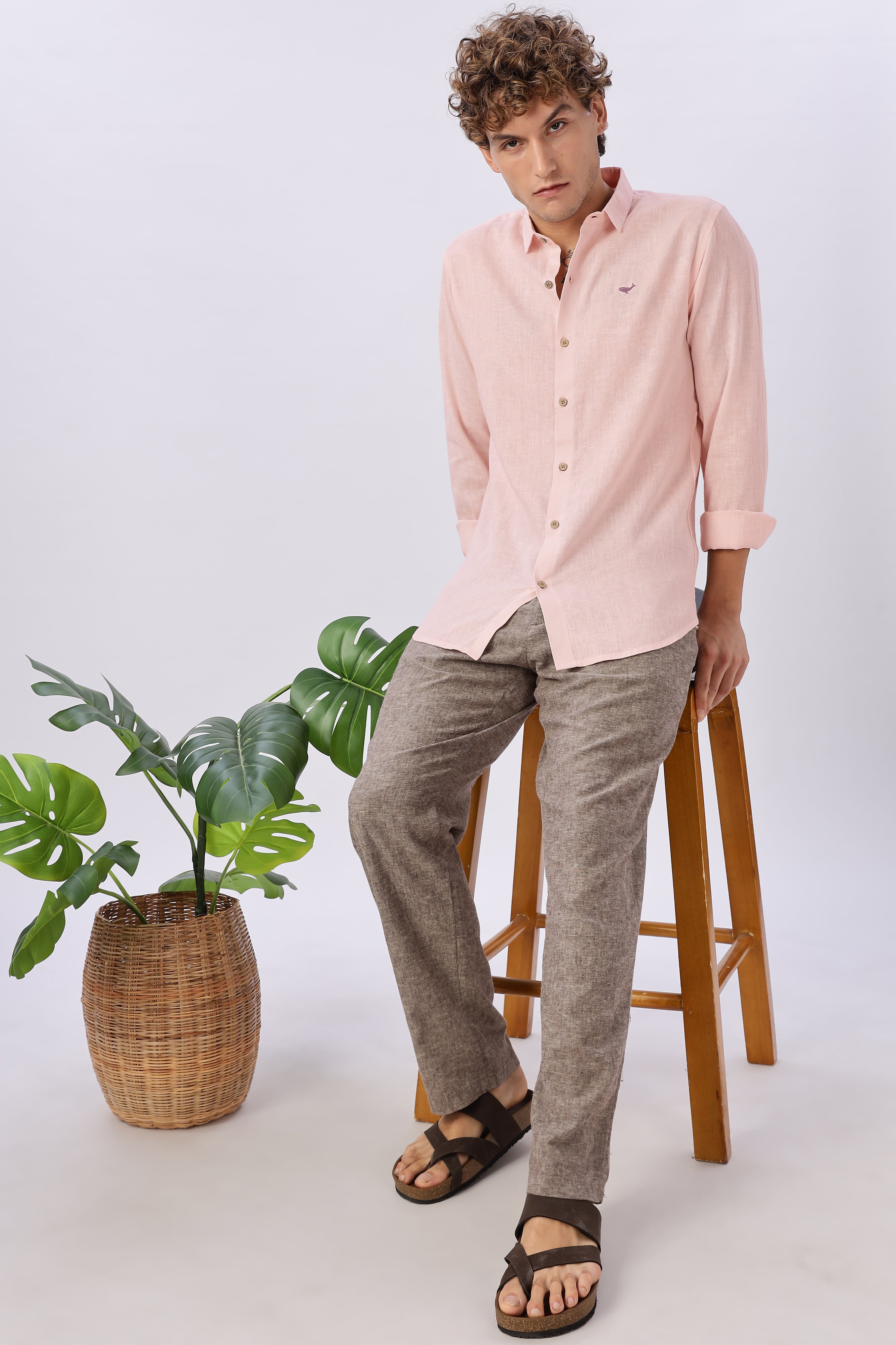 Dusty Pink  100% Linen 44 Lea Shirt