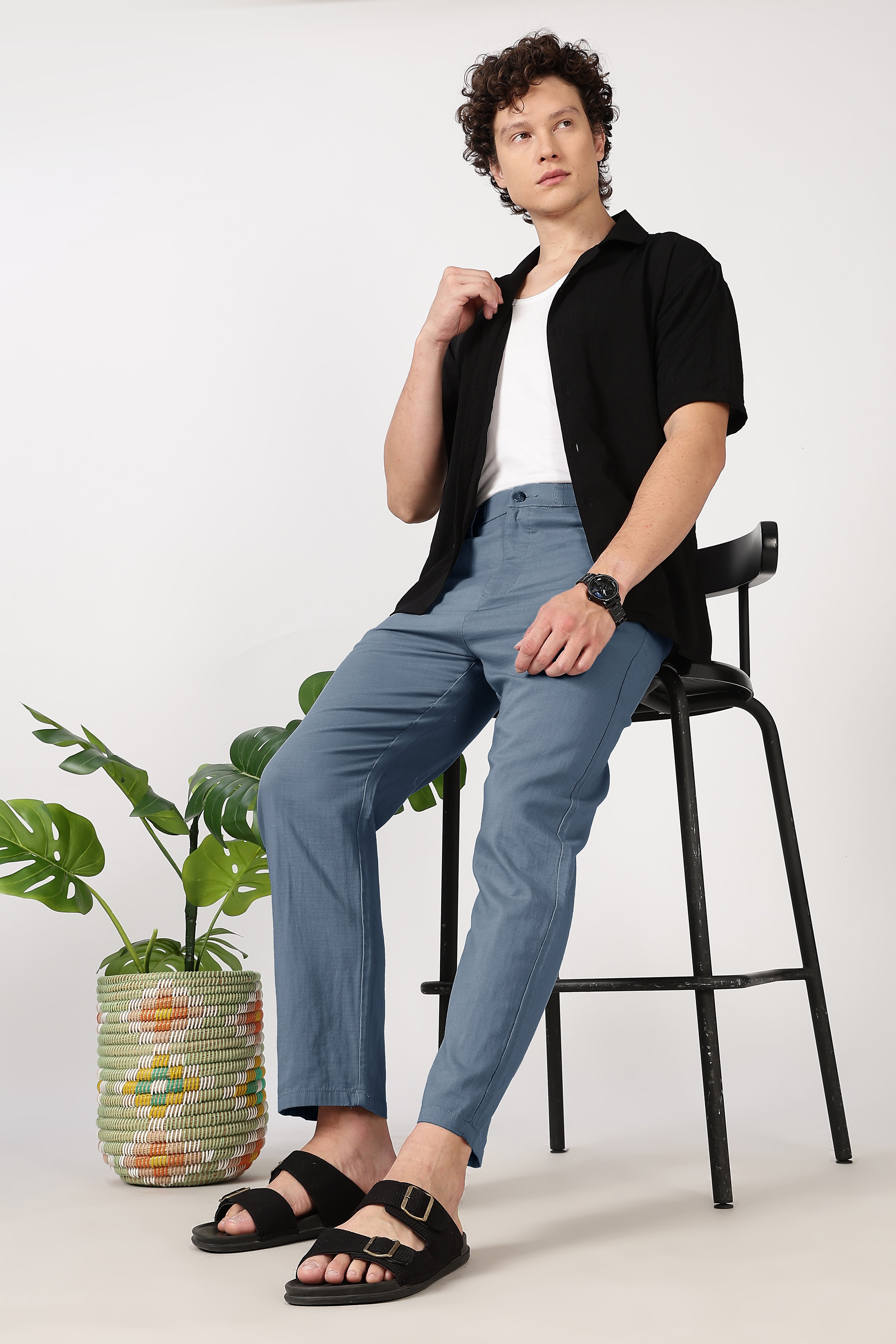 Linen-style 100% Cotton Straight Fit Mint Blue Pant