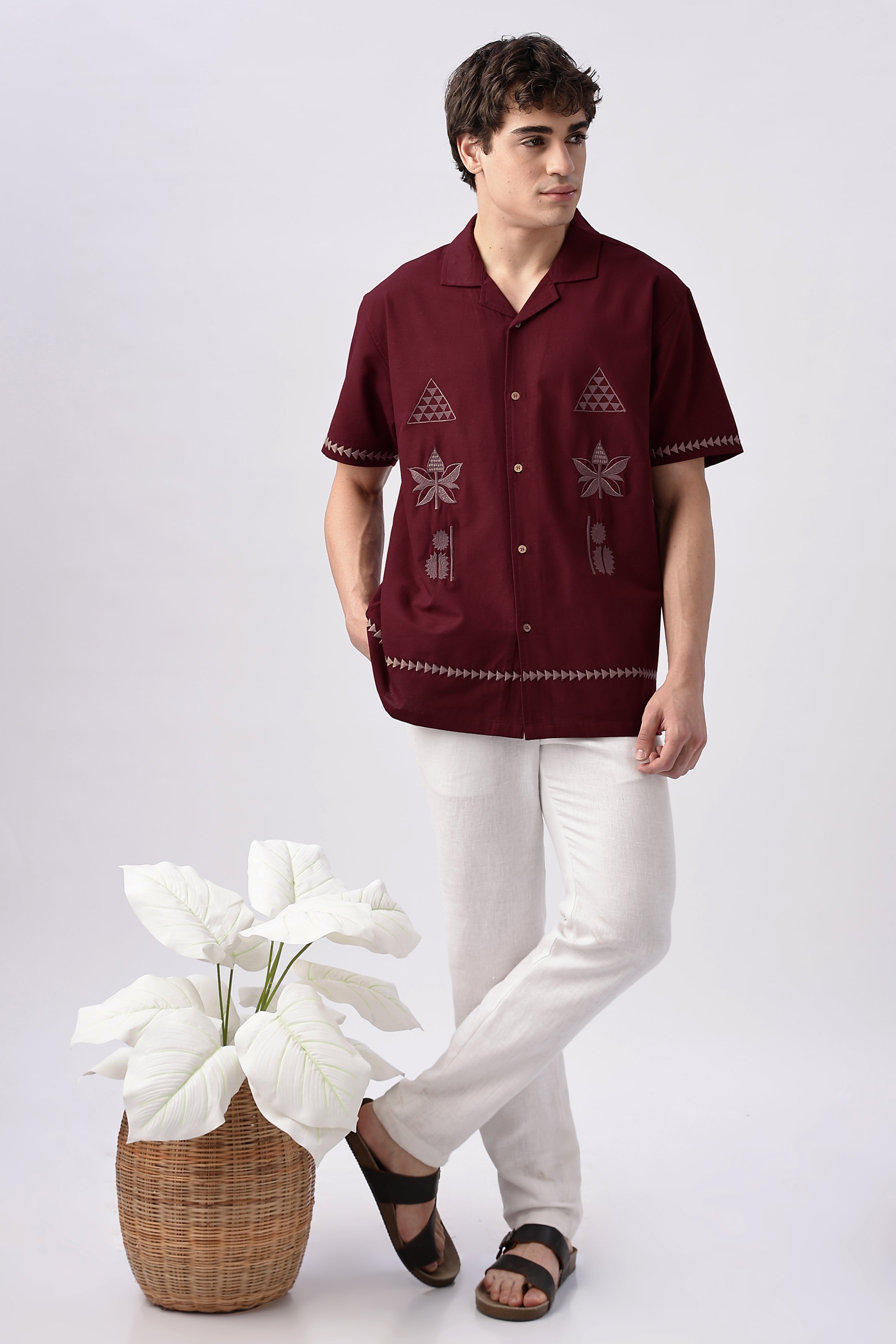 Temple Trail Maroon Embroidered Shirt
