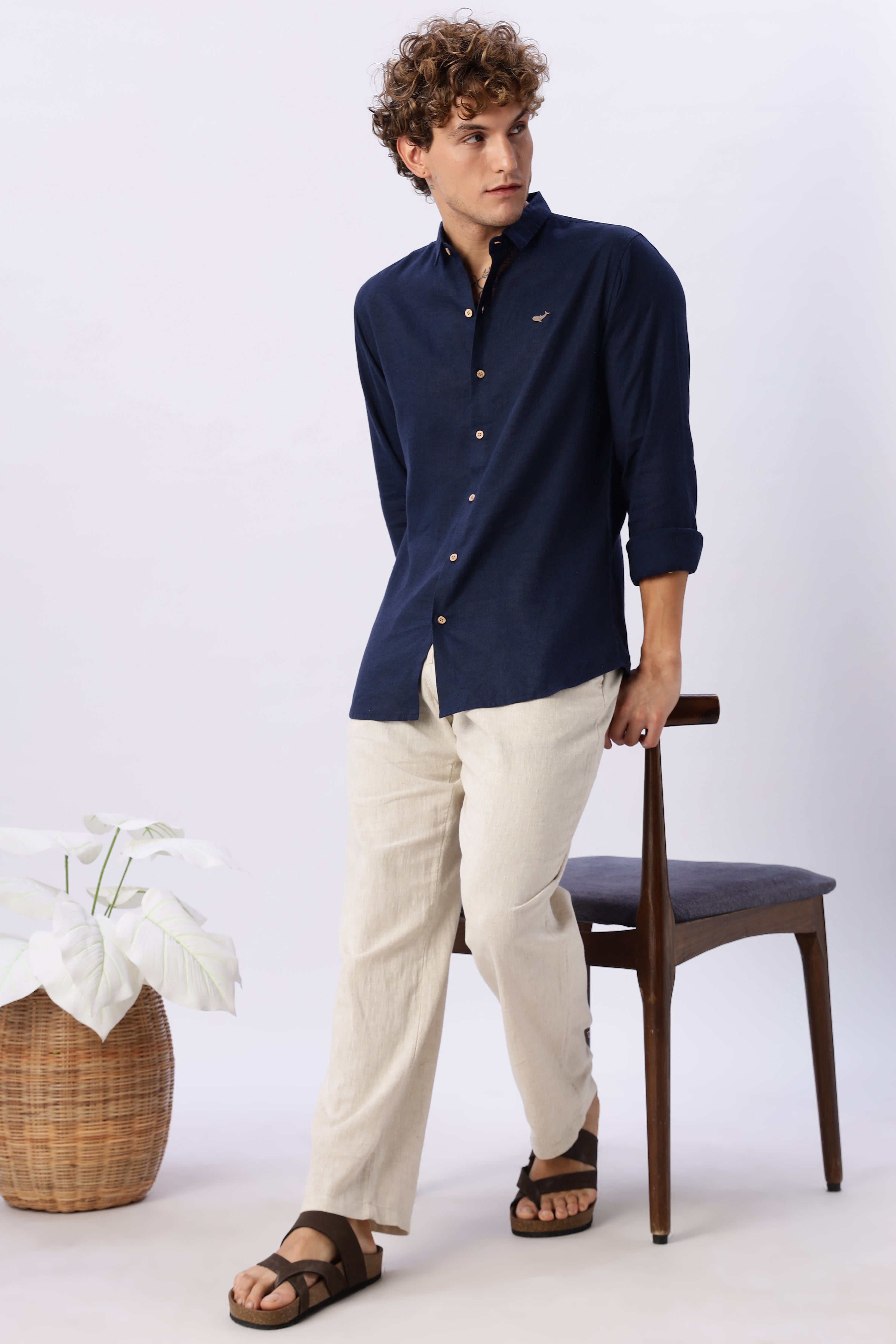 Navy blue 100% Linen 44 Lea Shirt