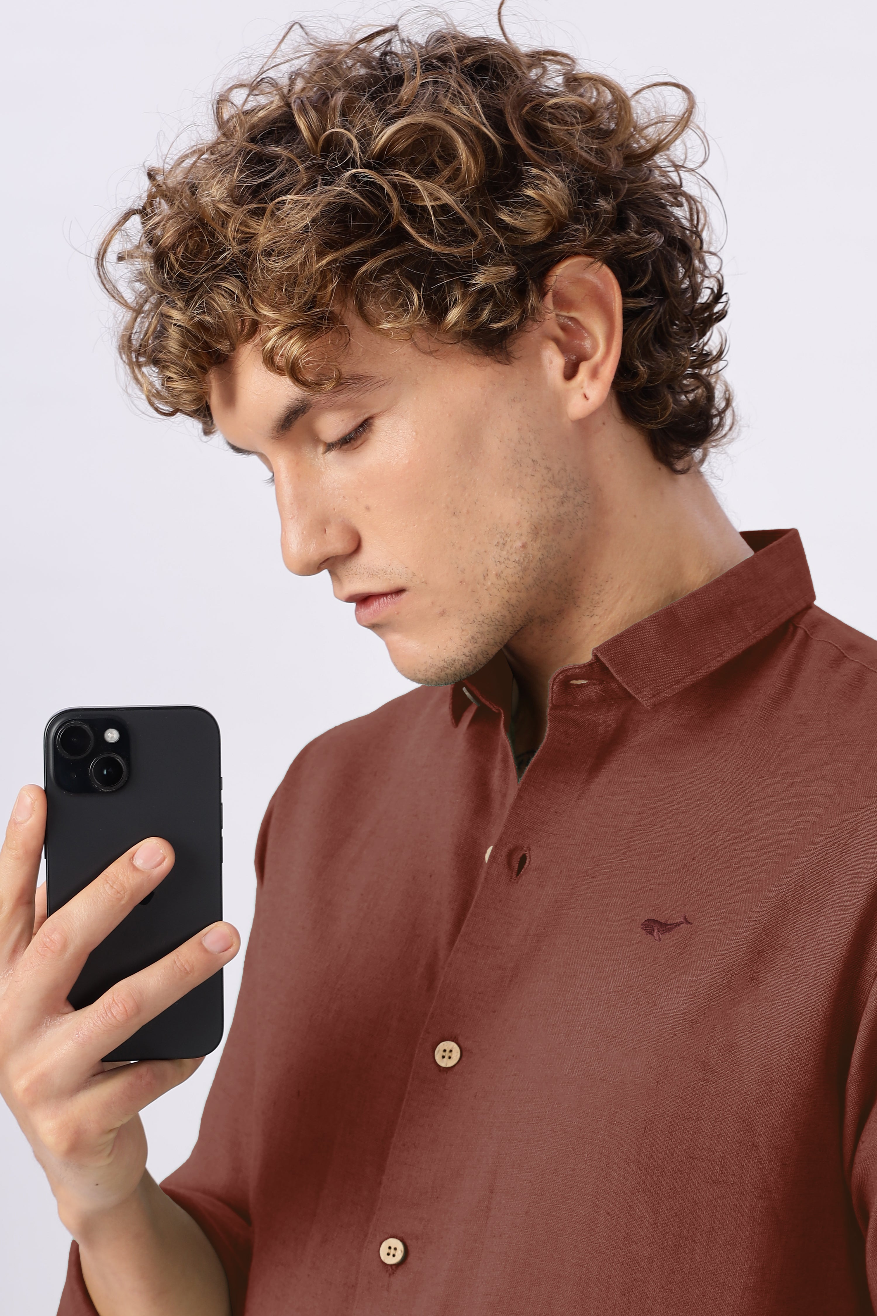 Classic Rust Linen Blend Regular Fit Red Brown Shirt