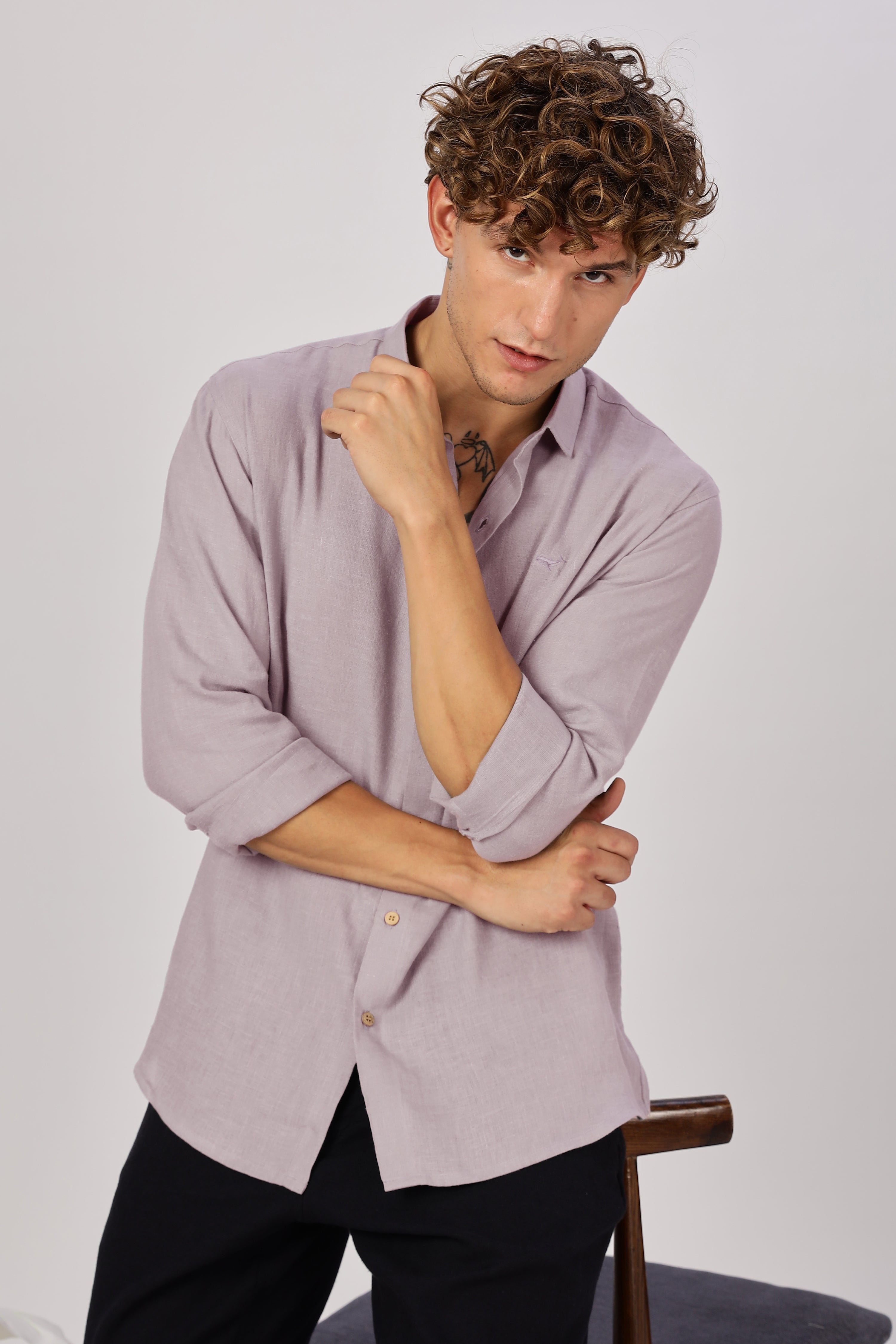 Dusty Purple 100% Linen 44 Lea Shirt