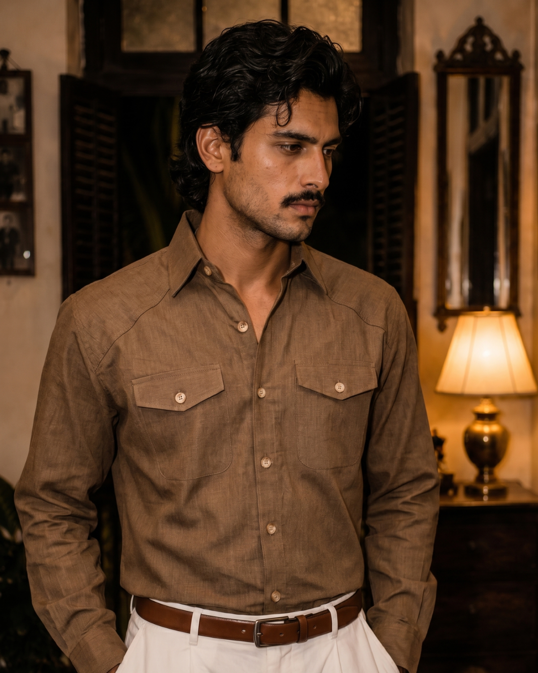 Brown Denim–Western Flap Pockets Utility Shirt