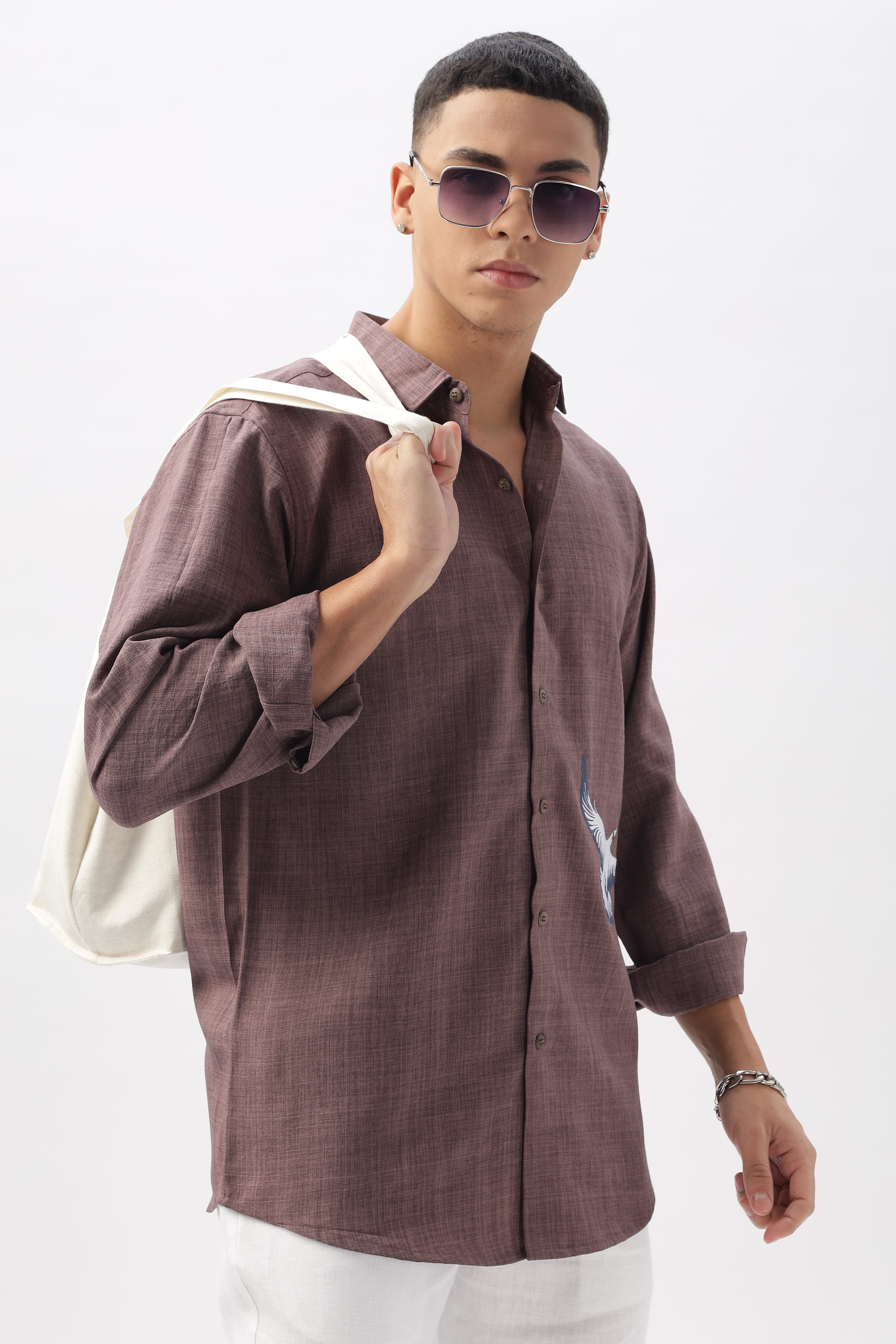 Pigeons of Paris Maroon Embroidery Shirt