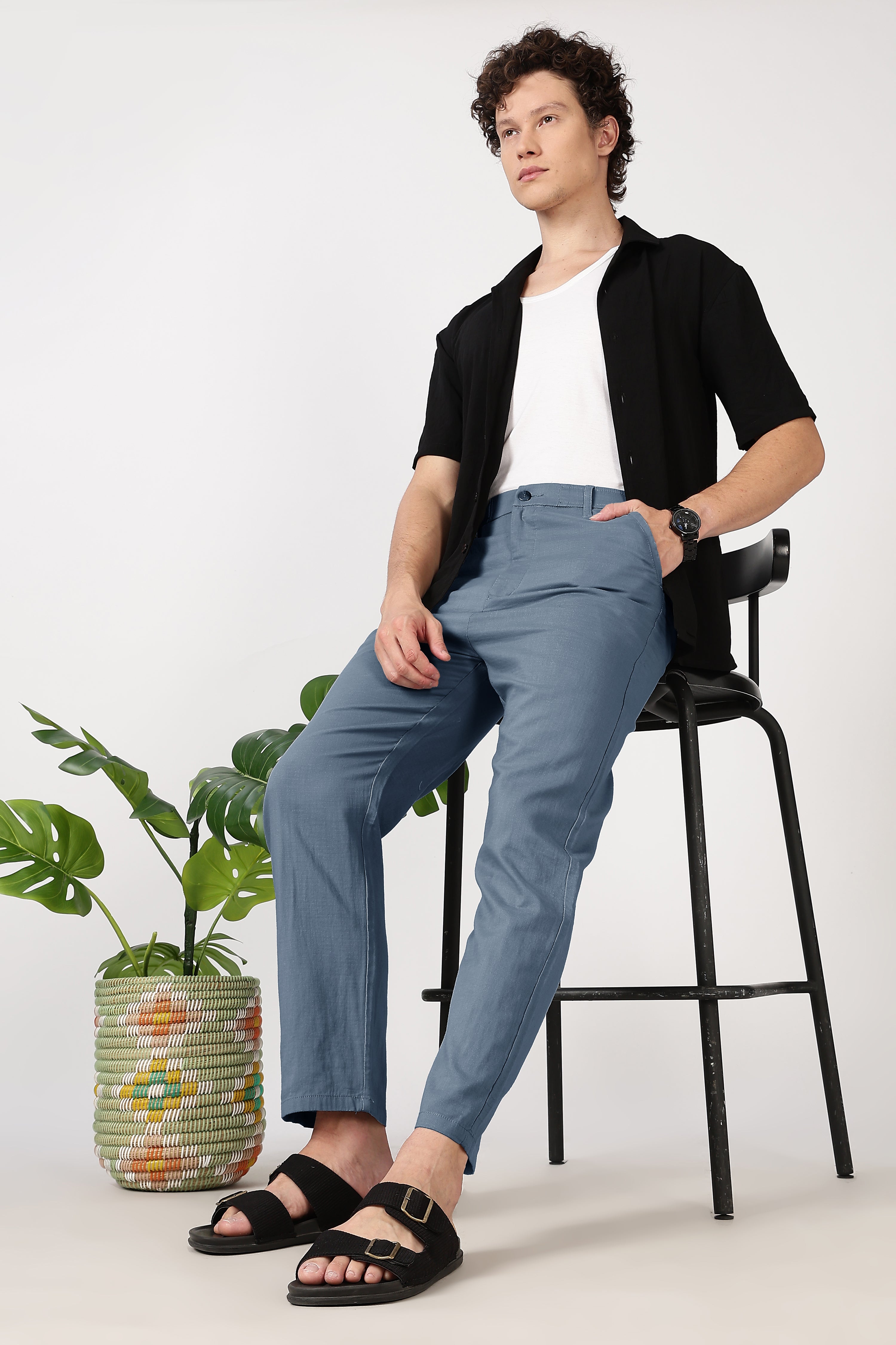 Linen-style 100% Cotton Straight Fit Mint Blue Pant