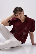 Temple Trail Cotton Box Fit Maroon Embroidered Shirt