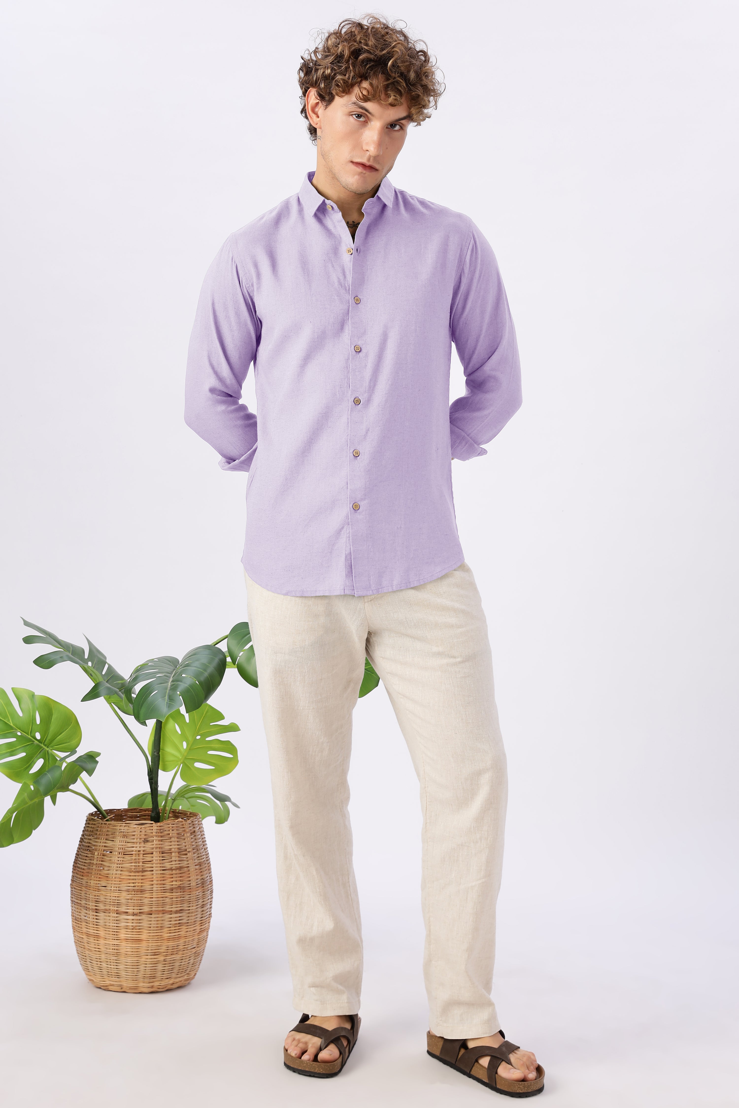 Lavender Ease 30% Linen Regular Fit Shirt