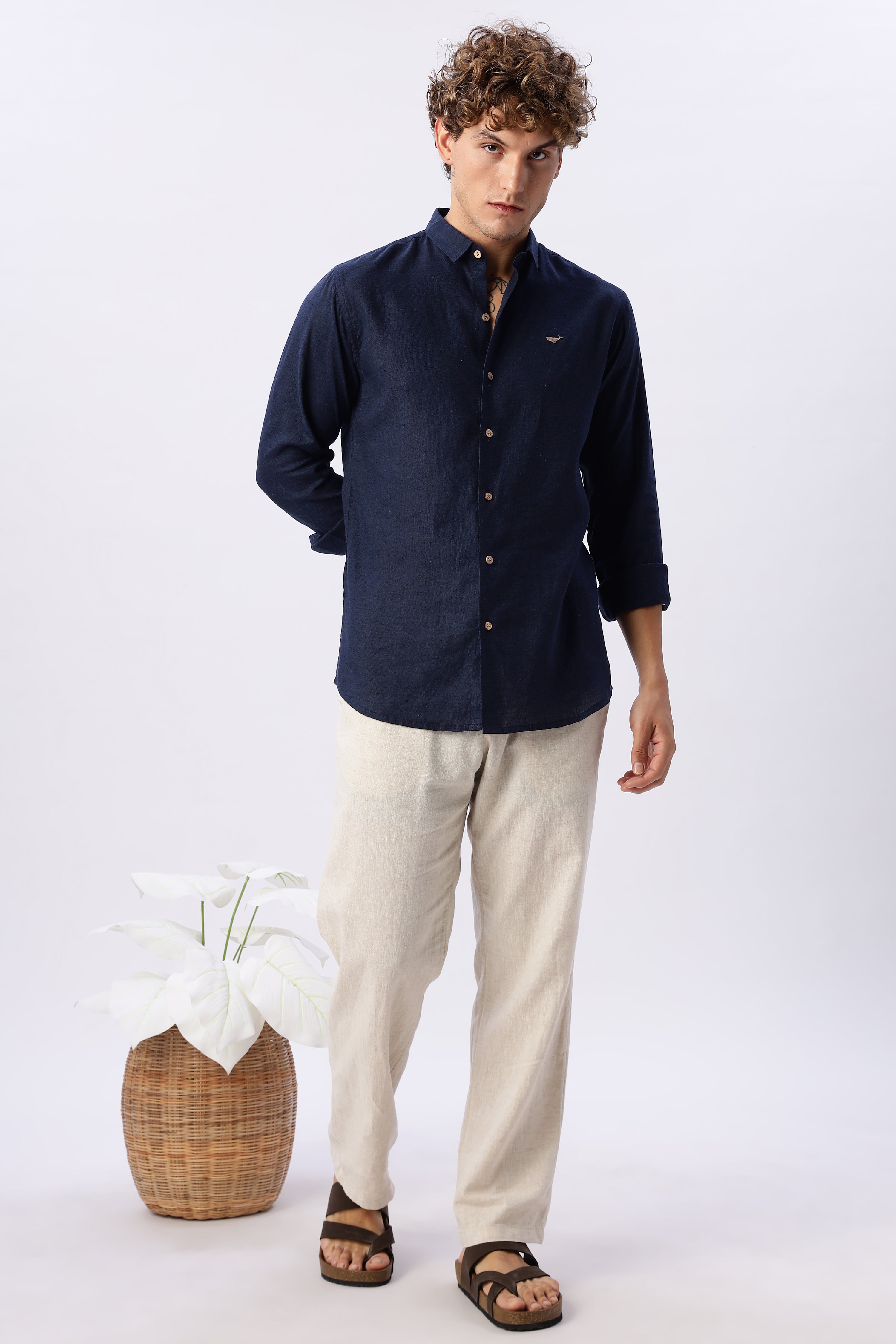 Navy blue 100% Linen 44 Lea Shirt
