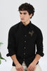 Arctic Reindeer Cotton Regular Fit Black Embroidery Shirt