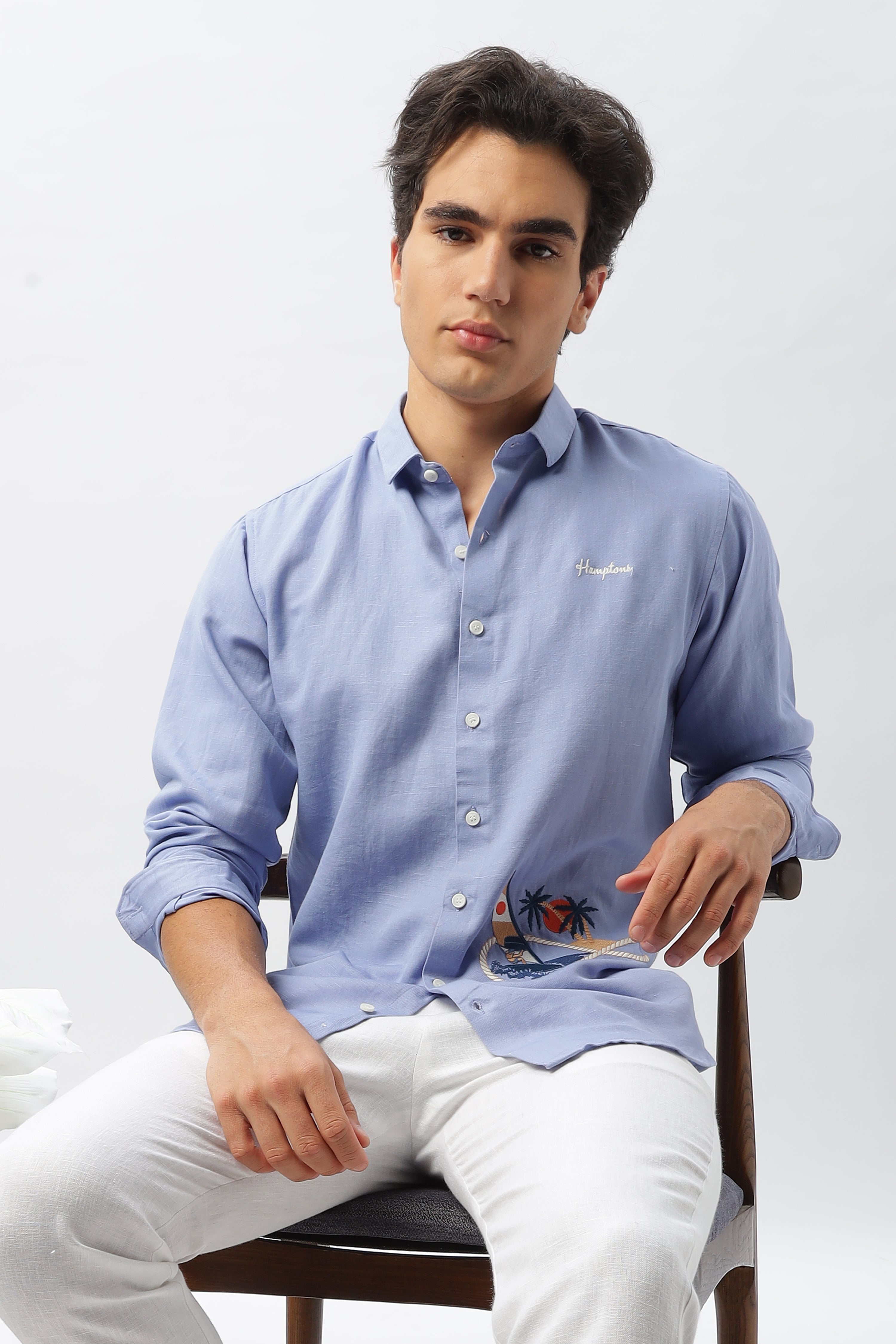 Sundown Sail Blue Embroidered Shirt