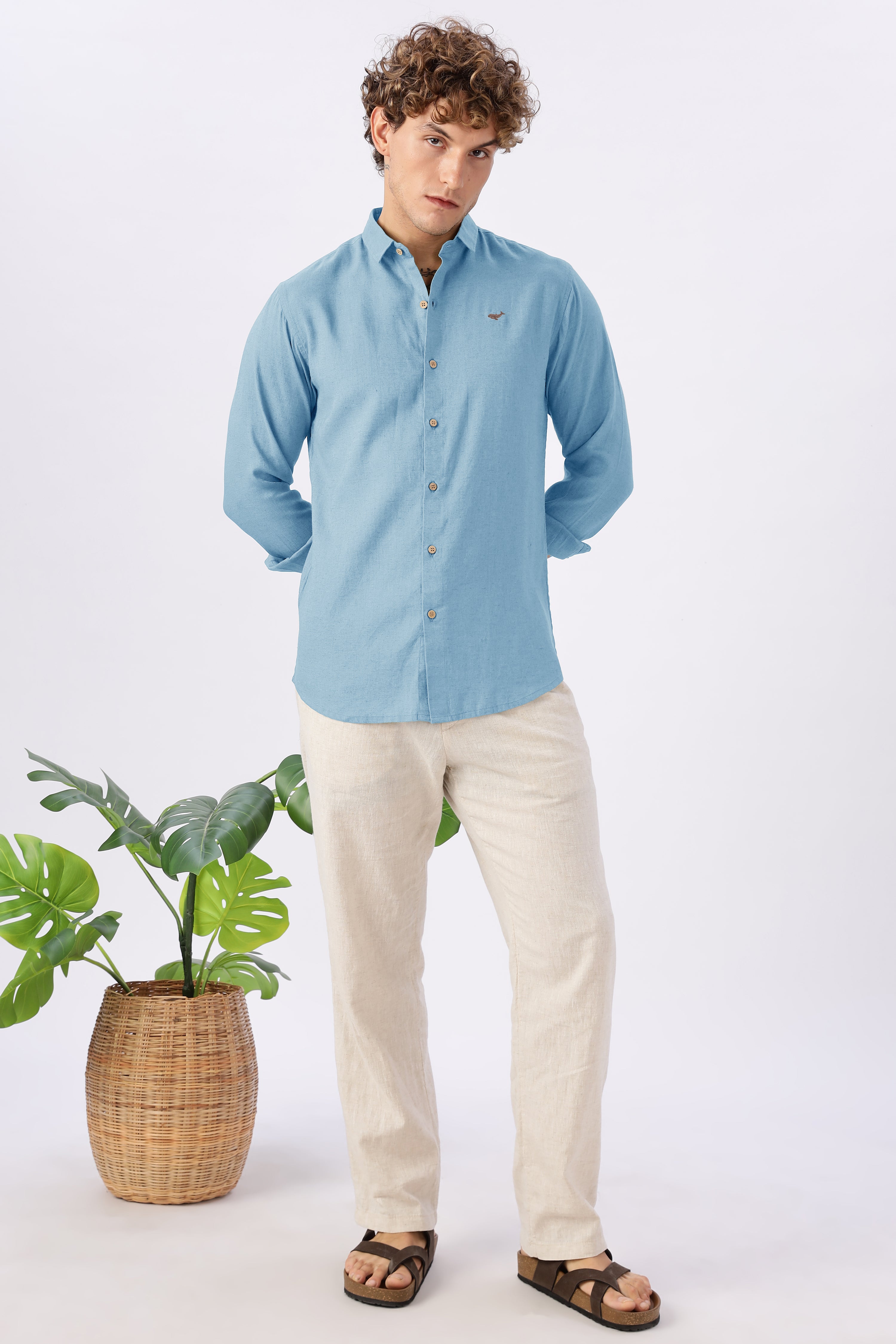 Pastel Blue 100% Linen 44 Lea Shirt