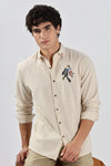 Bambaiya Perroquet Cotton Regular Fit Beige Embroidery Shirt