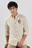 Bambaiya Perroquet Cotton Regular Fit Beige Embroidery Shirt