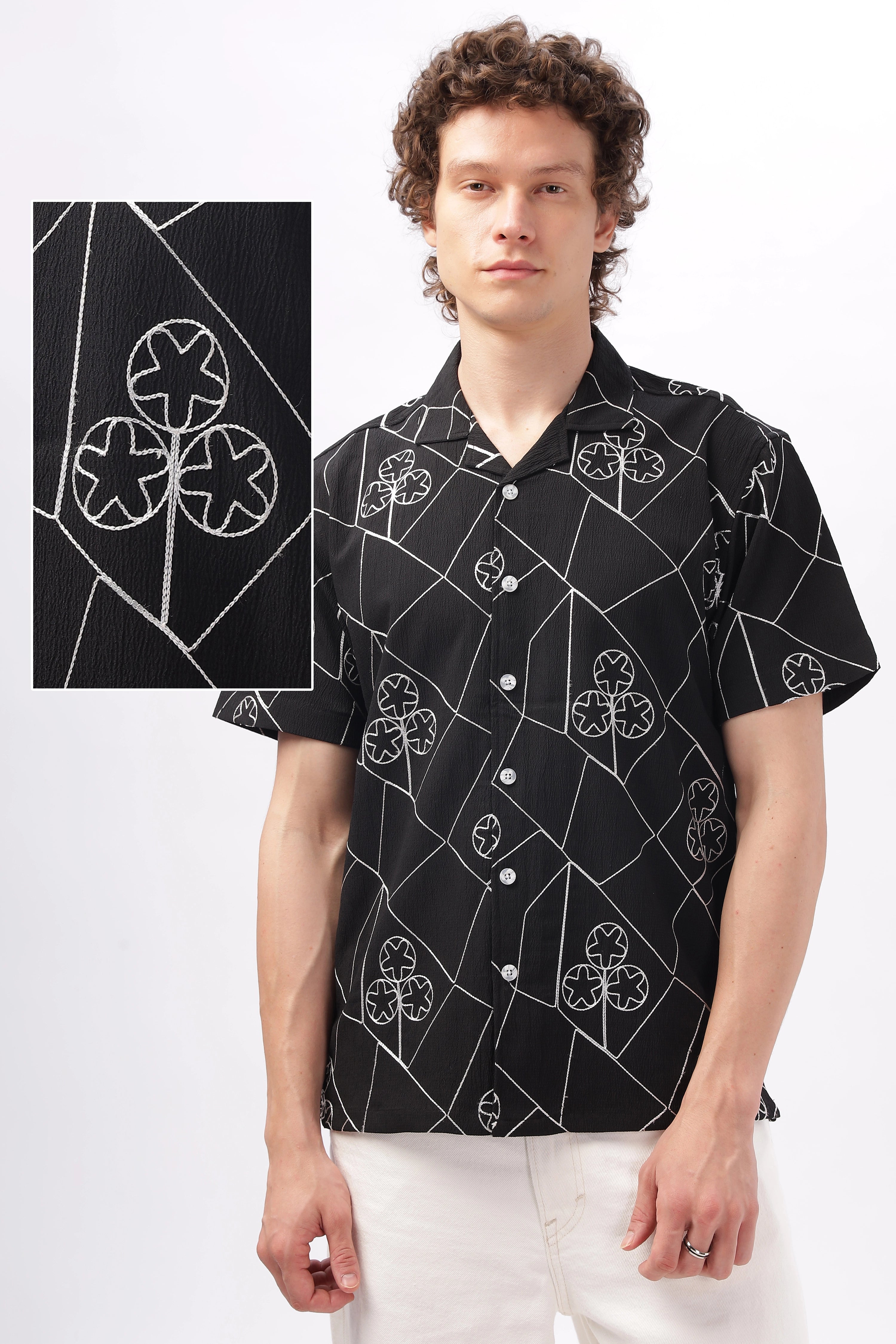 All Over Embroidery Camp Collar Shirt