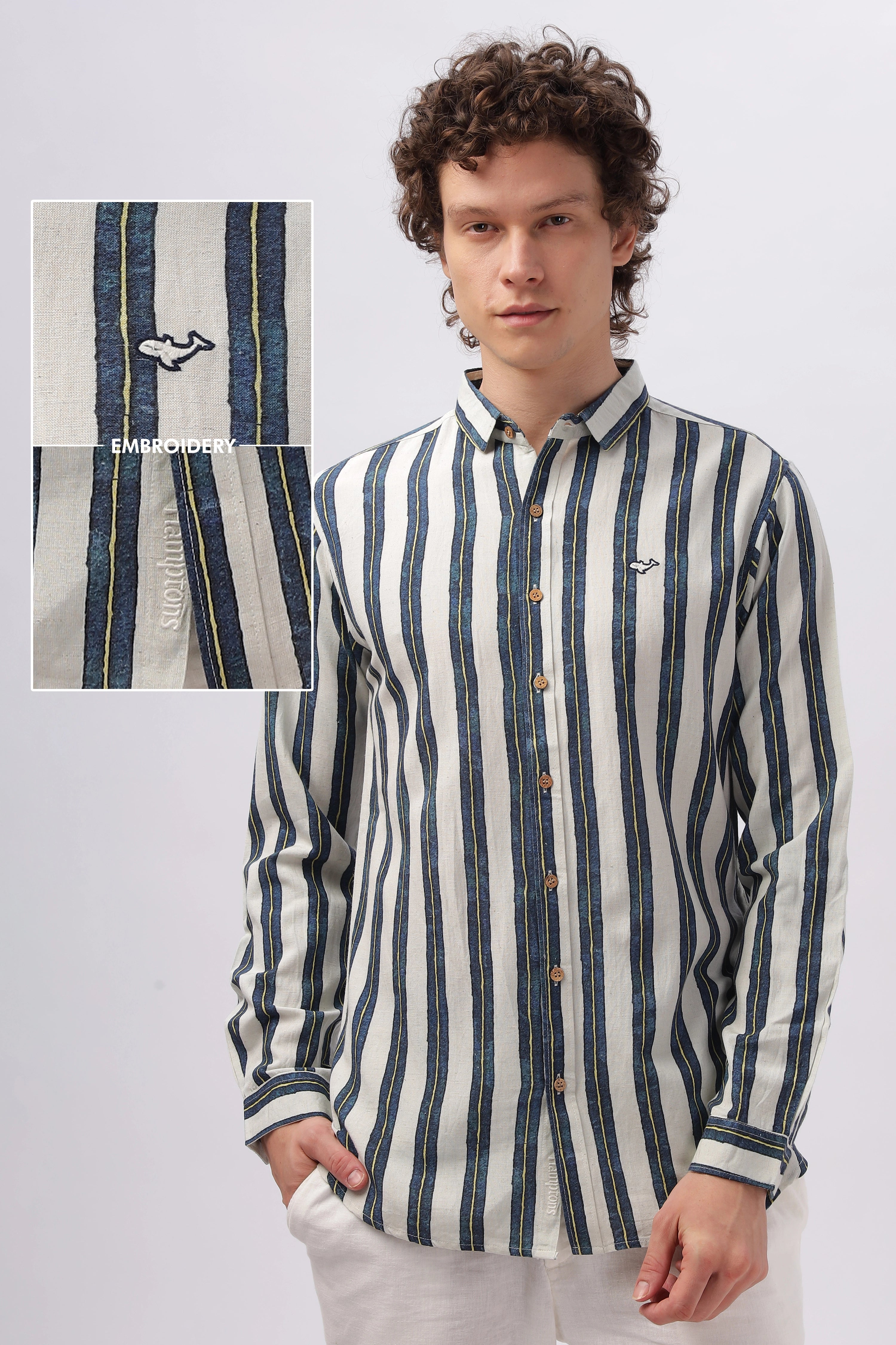 Bologna Blue Linen Stripes Shirt