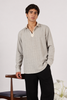 Drift Weave Johnny Collar Cotton Regular Fit Grey Henley Striped Shirt