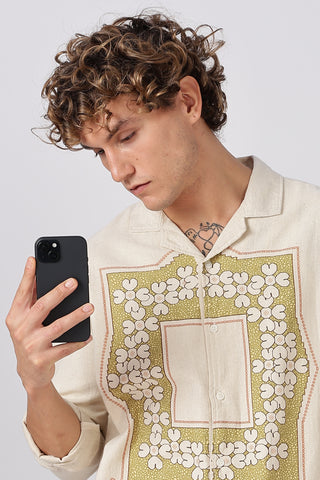 Table for Two Cotton Linen Shirt with Vintage Doily Embroidery