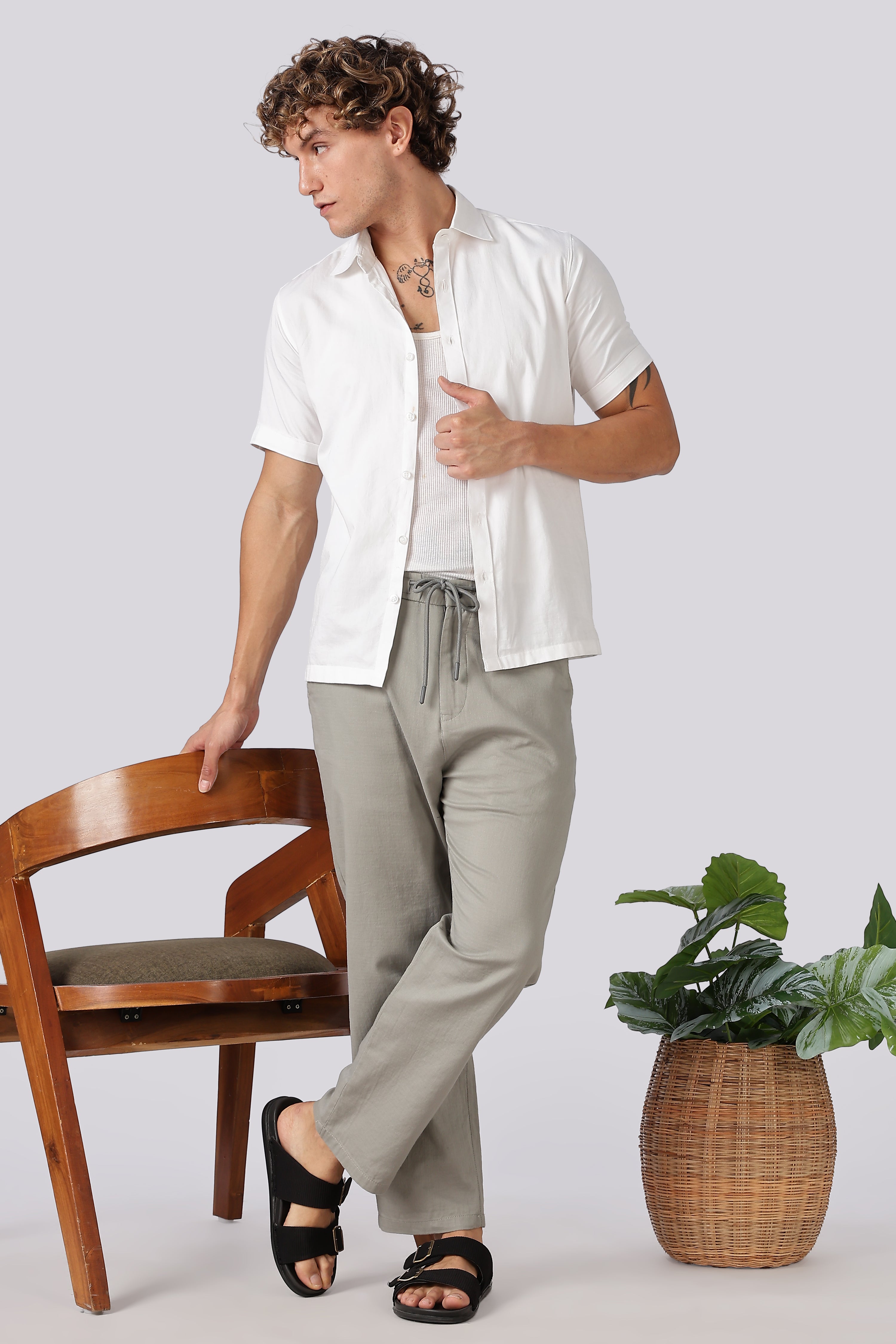 Stand at Ease 100% Cotton Straight Fit Grey Pant