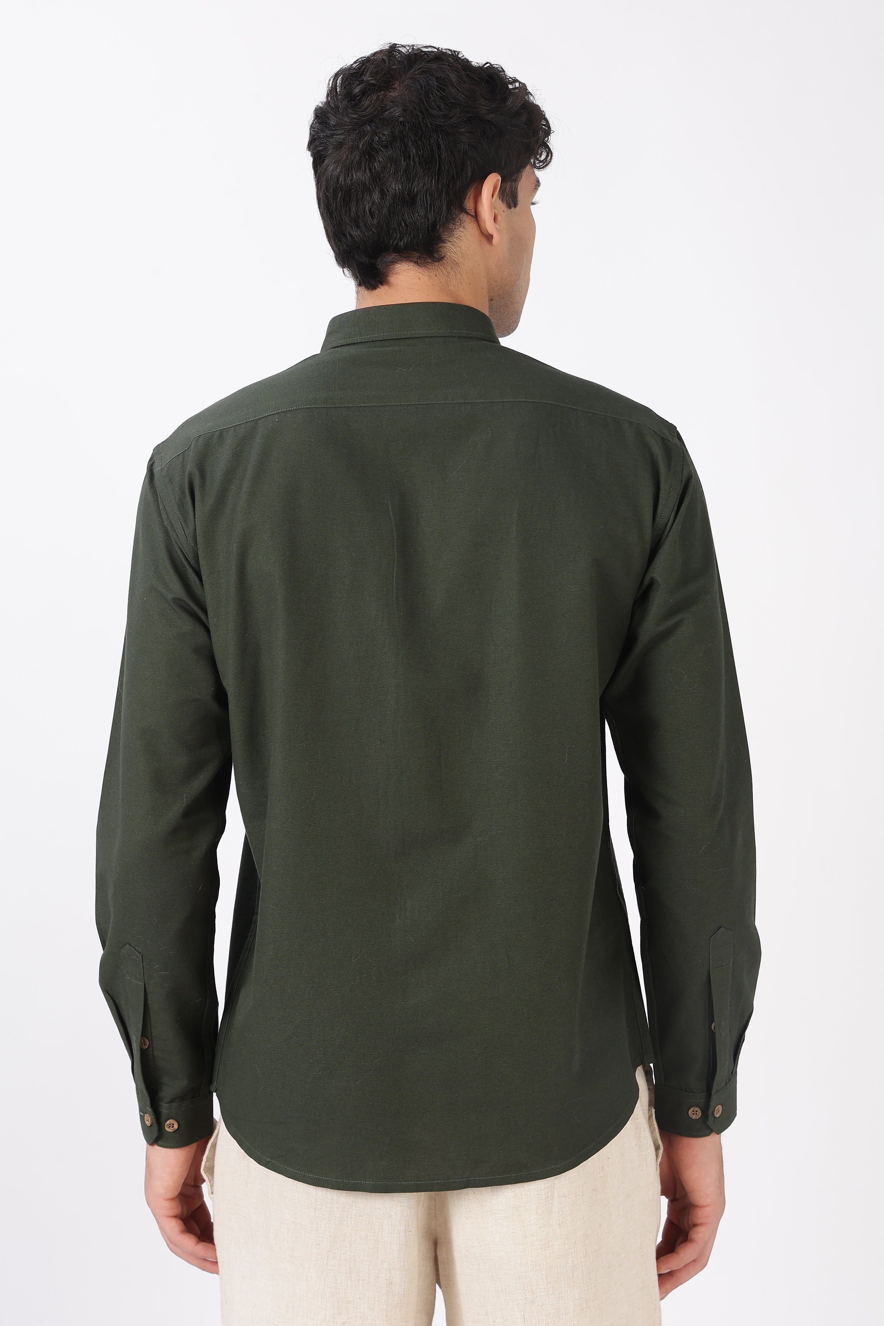 Italian Map Cotton Regular Fit Olive Embroidered Shirt