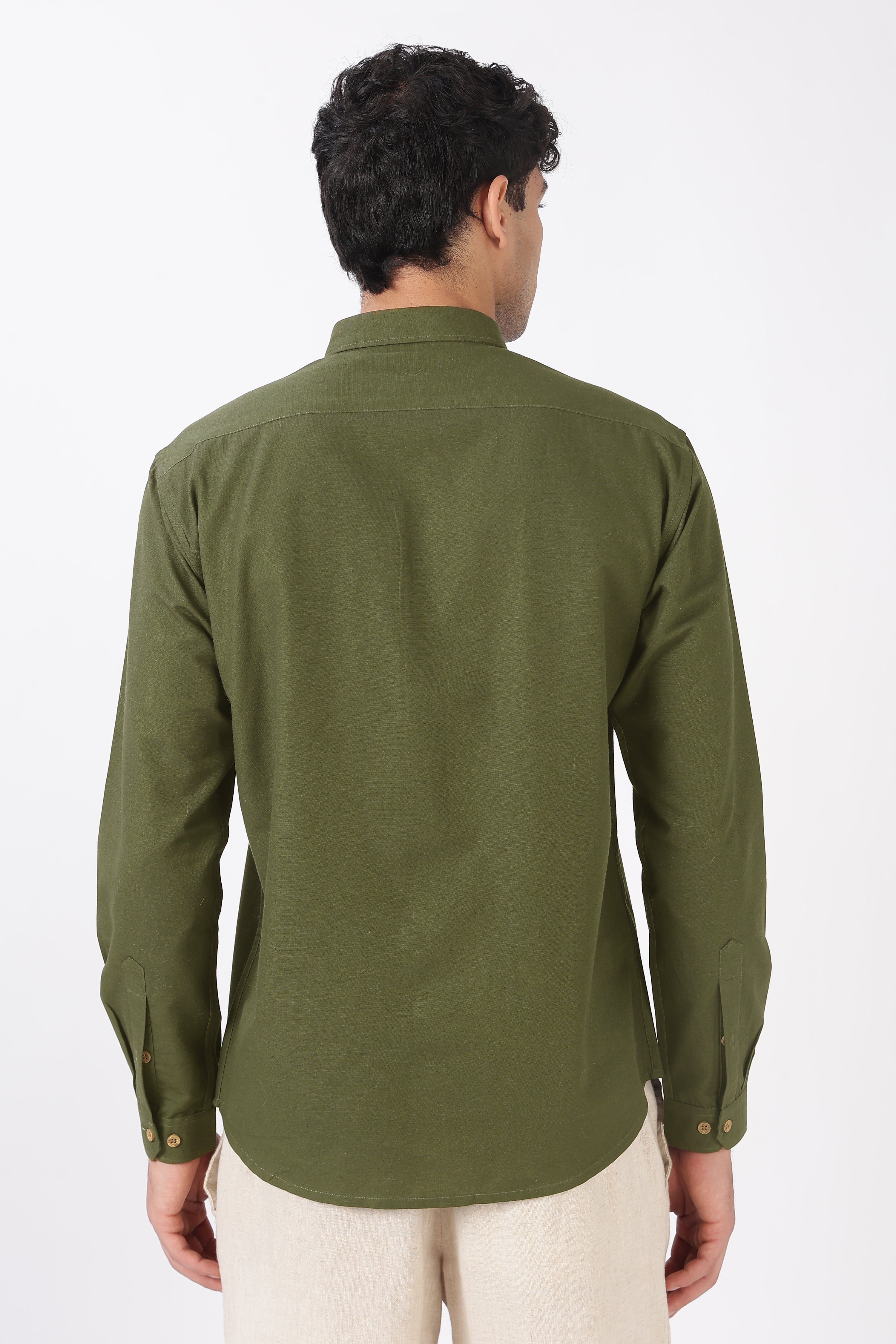 Italian Map Cotton Regular Fit Olive Embroidered Shirt