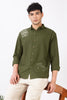 Italian Map Cotton Regular Fit Olive Embroidered Shirt