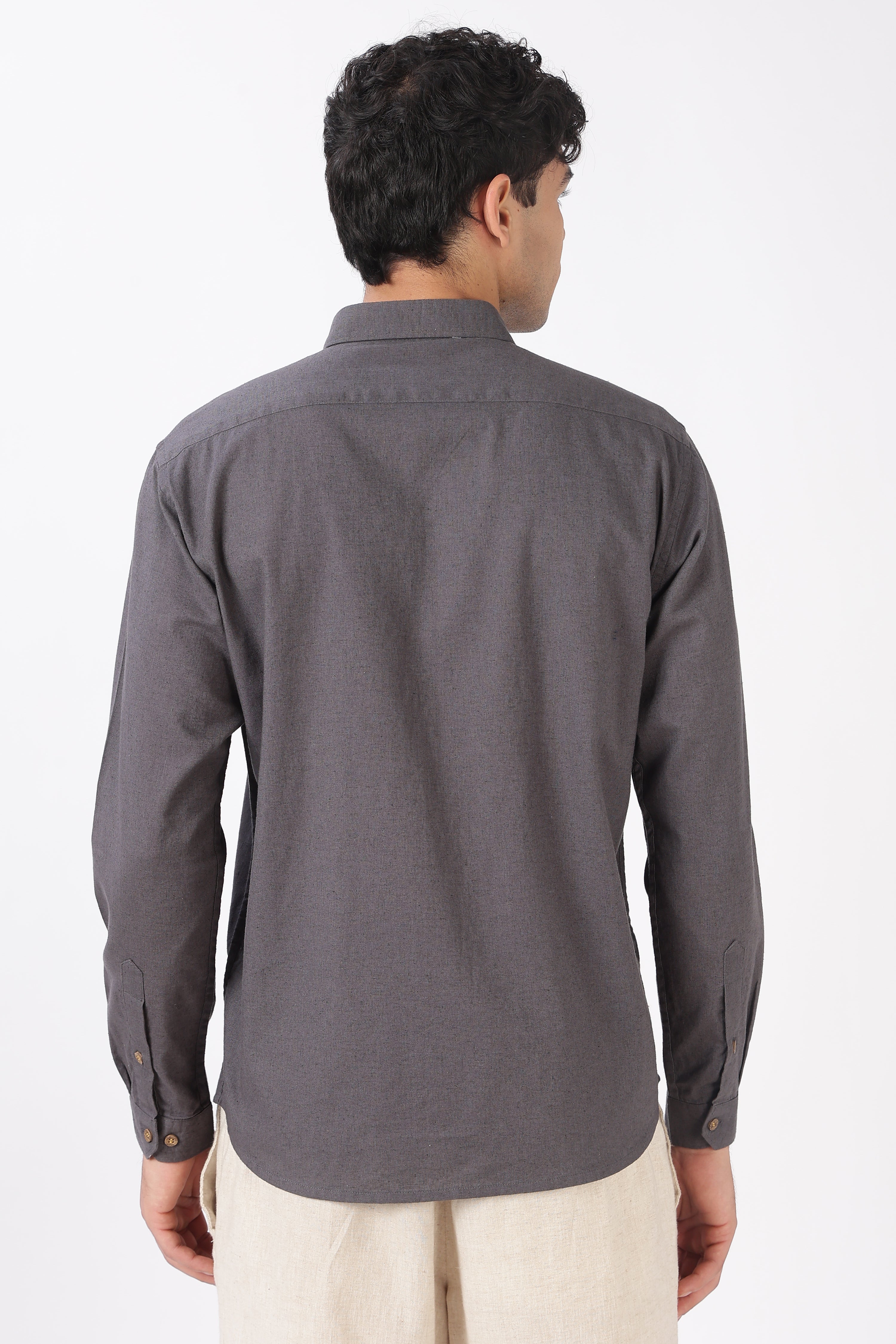 Regal Lion Cotton Regular Fit Gray Charcoal Embroidered Shirt