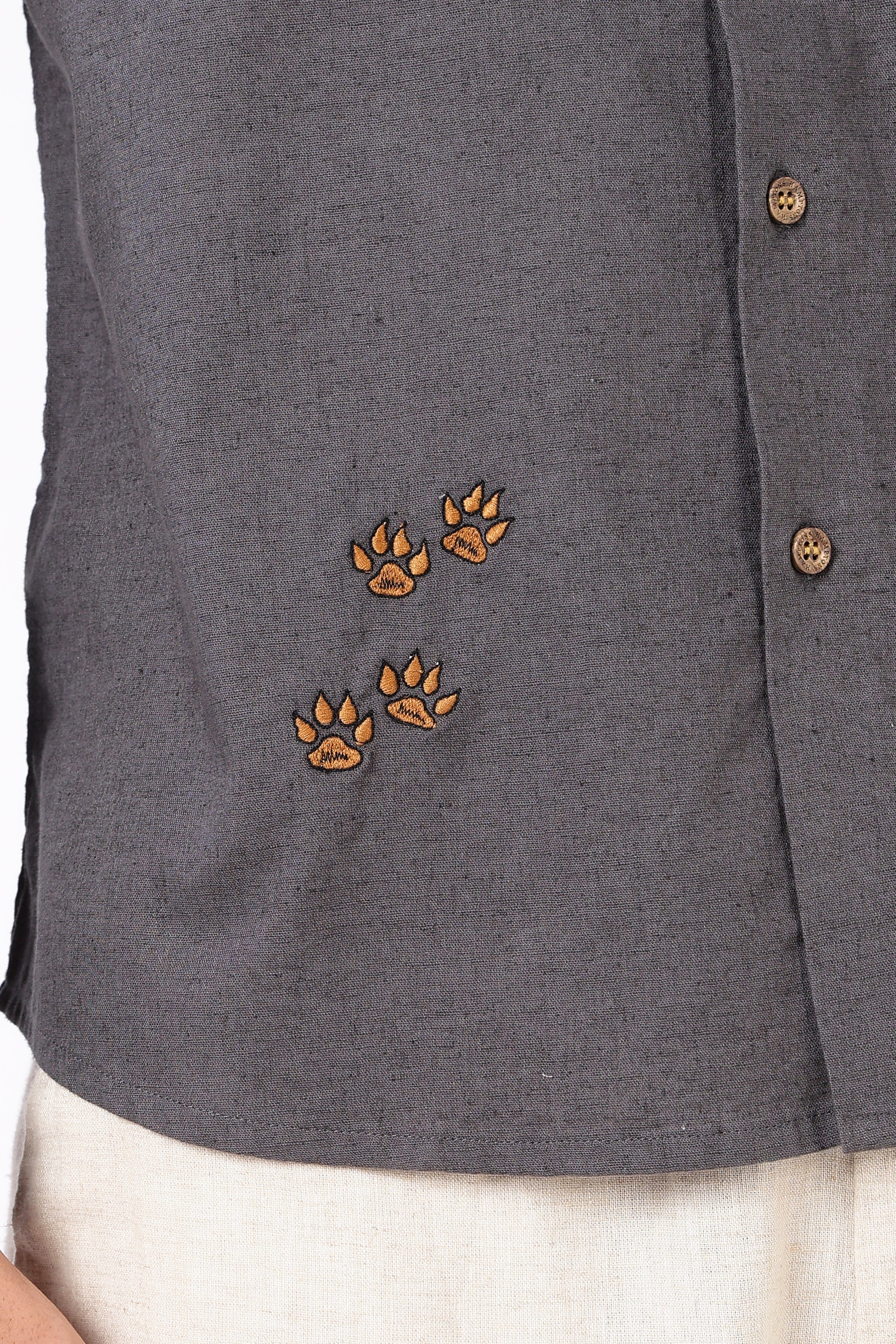 Regal Lion Cotton Regular Fit Gray Charcoal Embroidered Shirt