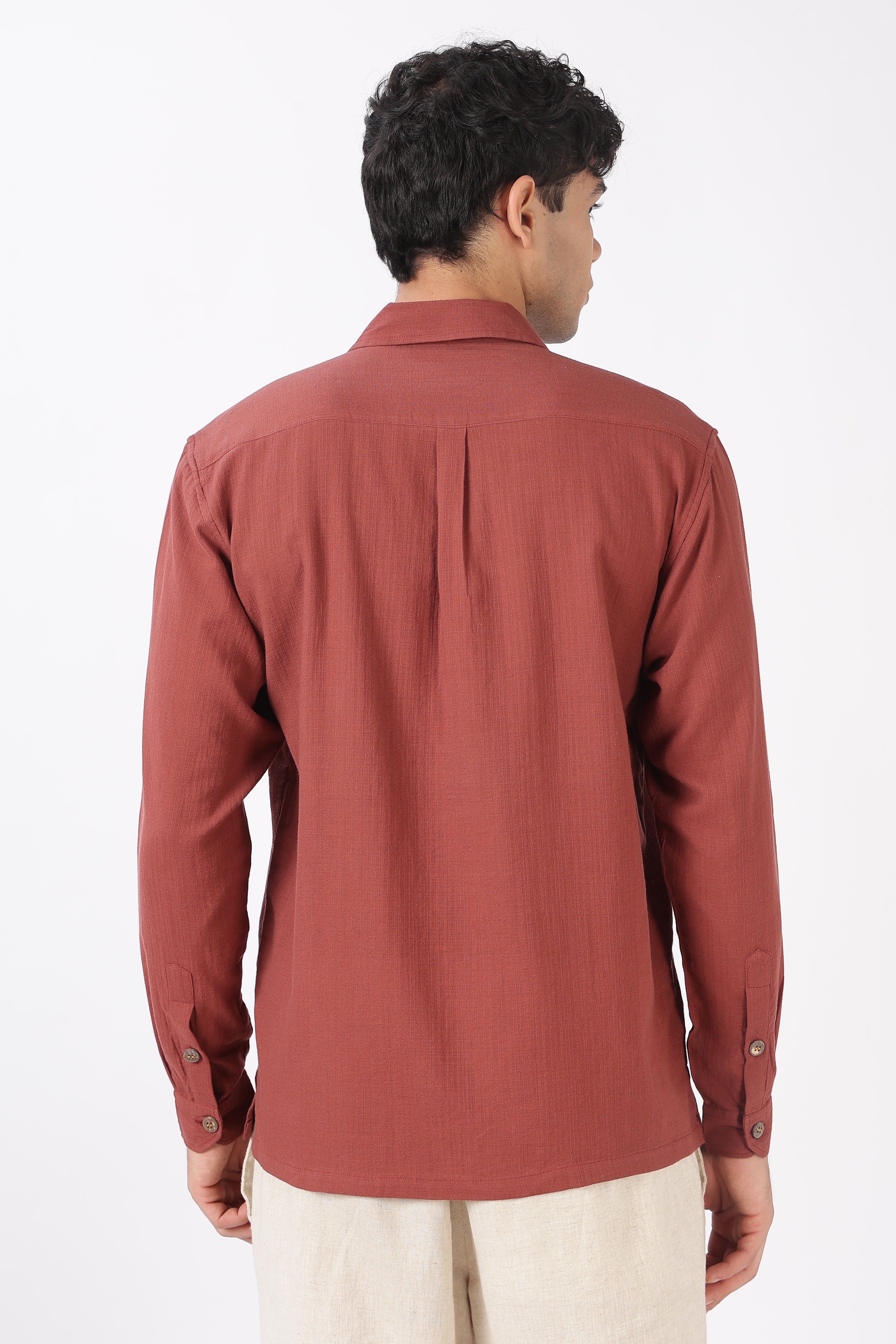 Champagne Toast Cotton Regular Fit Orange Embroidered Shirt