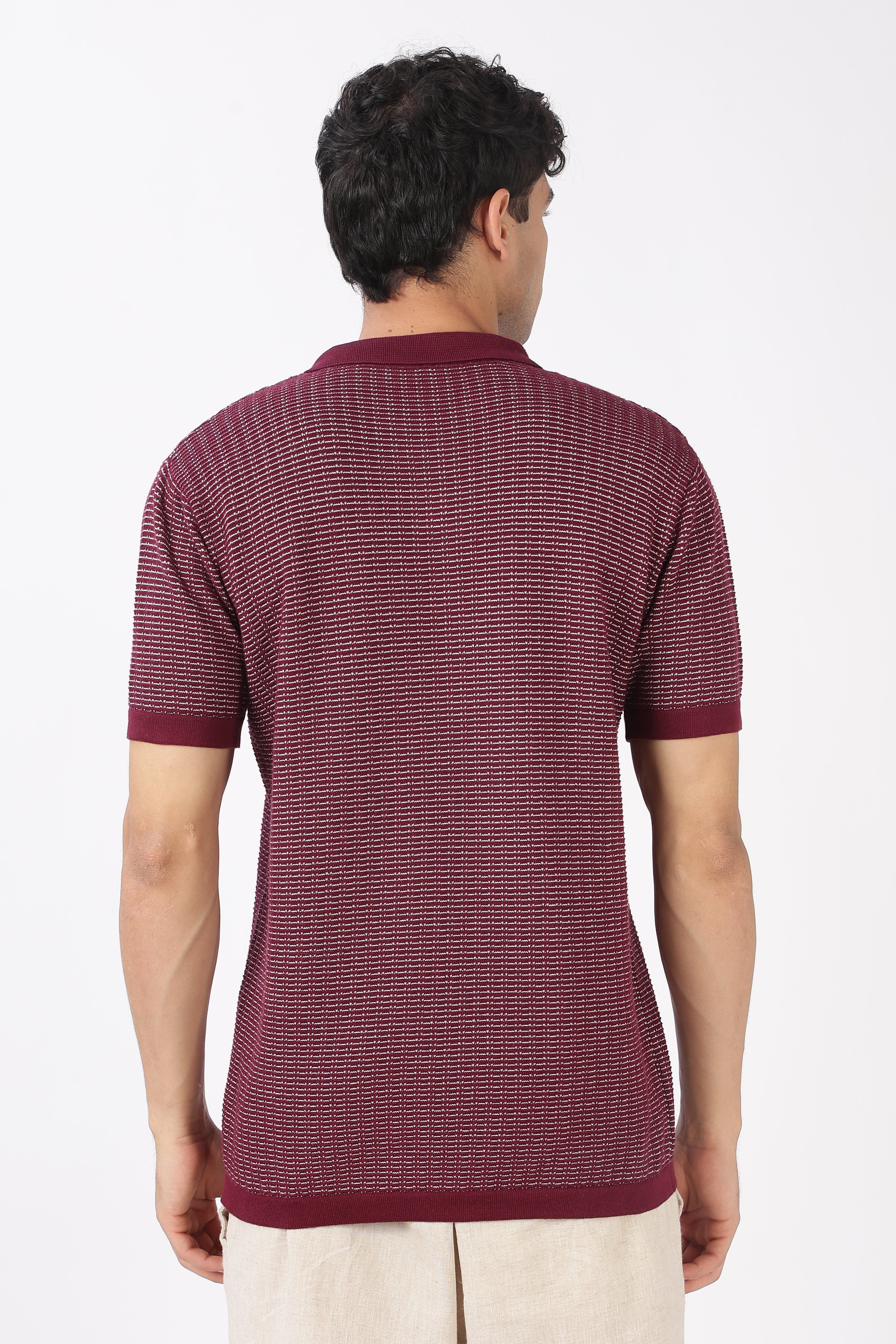 Burgundy Riviera Knit Slim Fit Maroon Polo T-Shirt